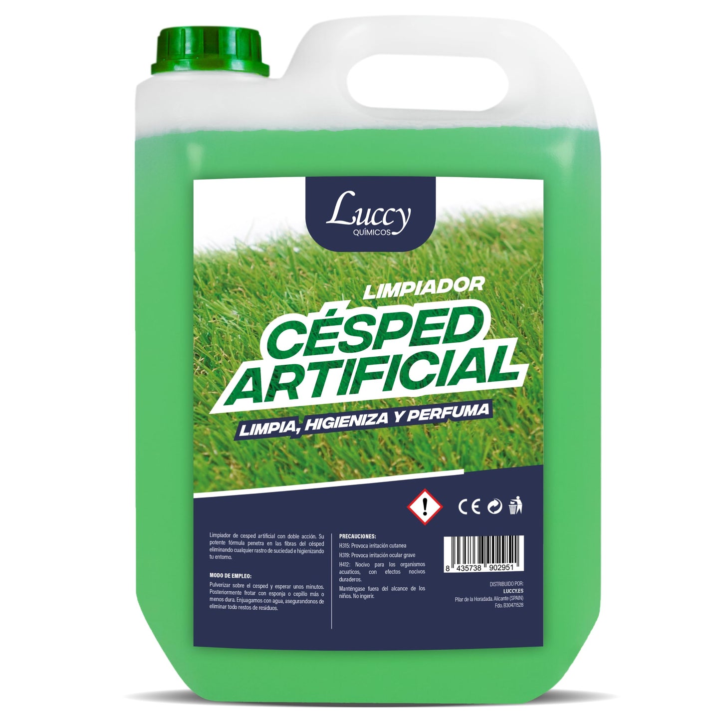 LUCCY Higienizador Césped Artificial 5 litros | Limpiador para Césped Artificial Triple Acción, Higienizador Concentrado, Control de Olores