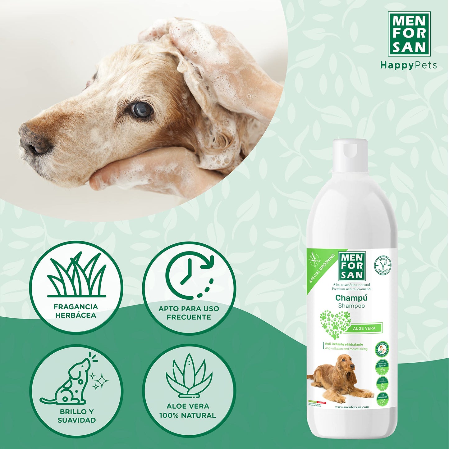 MENFORSAN Champú Perros, Aloe Vera, Verde, 1 l Paquete de 2