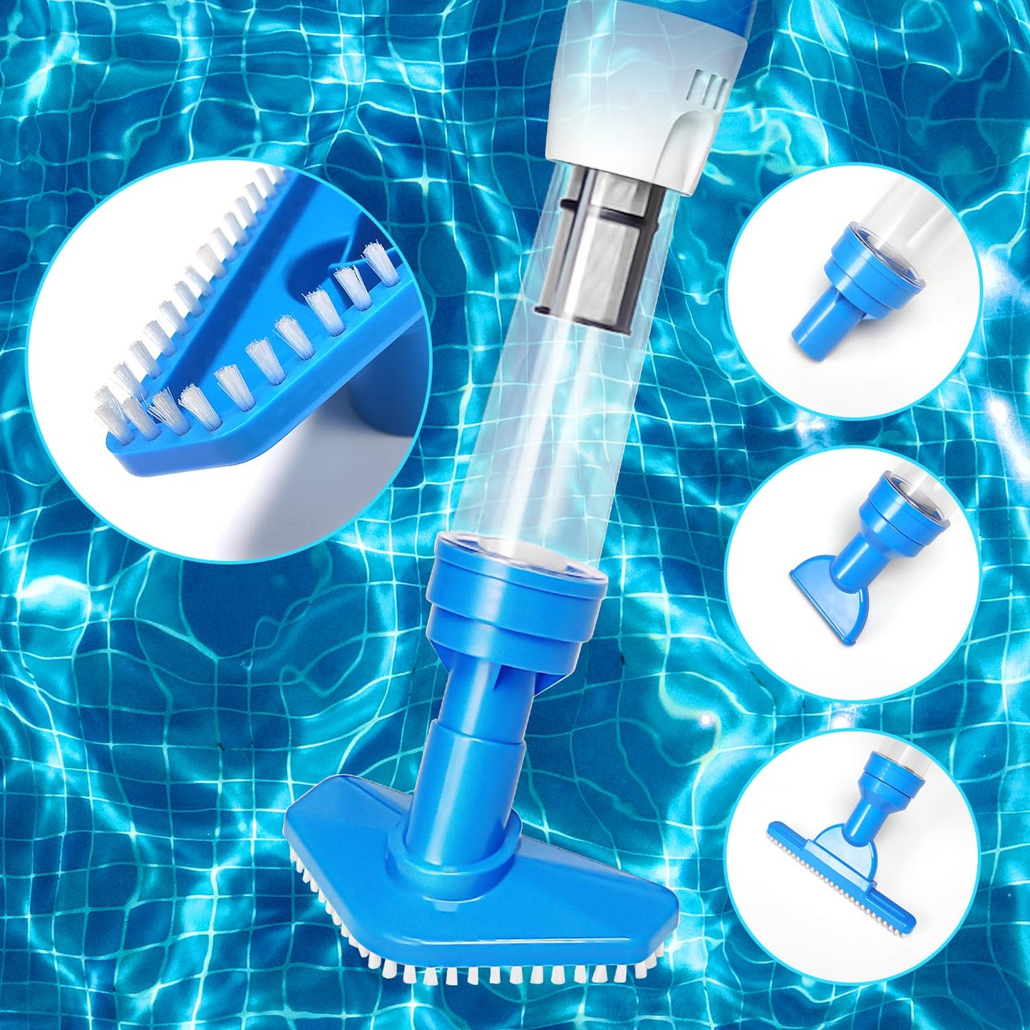 PoolyPoly 3 en 1 Limpiafondos de Piscina a Bateria, Aspirador de Piscina Inalámbrica con Mango Telescópico, Aspiradora Manual para SPA, Piccola Piscina Pequeñas, 90 Minutos Limpieza, Azul