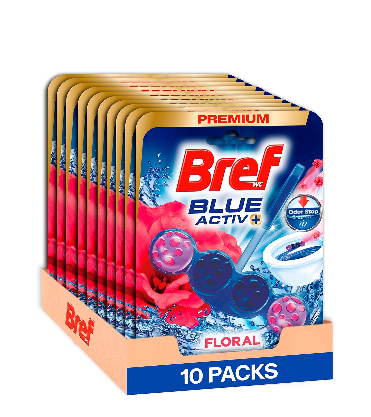 Bref Blue Activ Floral Cesta WC (pack de 10 unidades), limpia baño para un WC siempre limpio y fresco, limpiador de baños con fórmula antical que elimina la suciedad