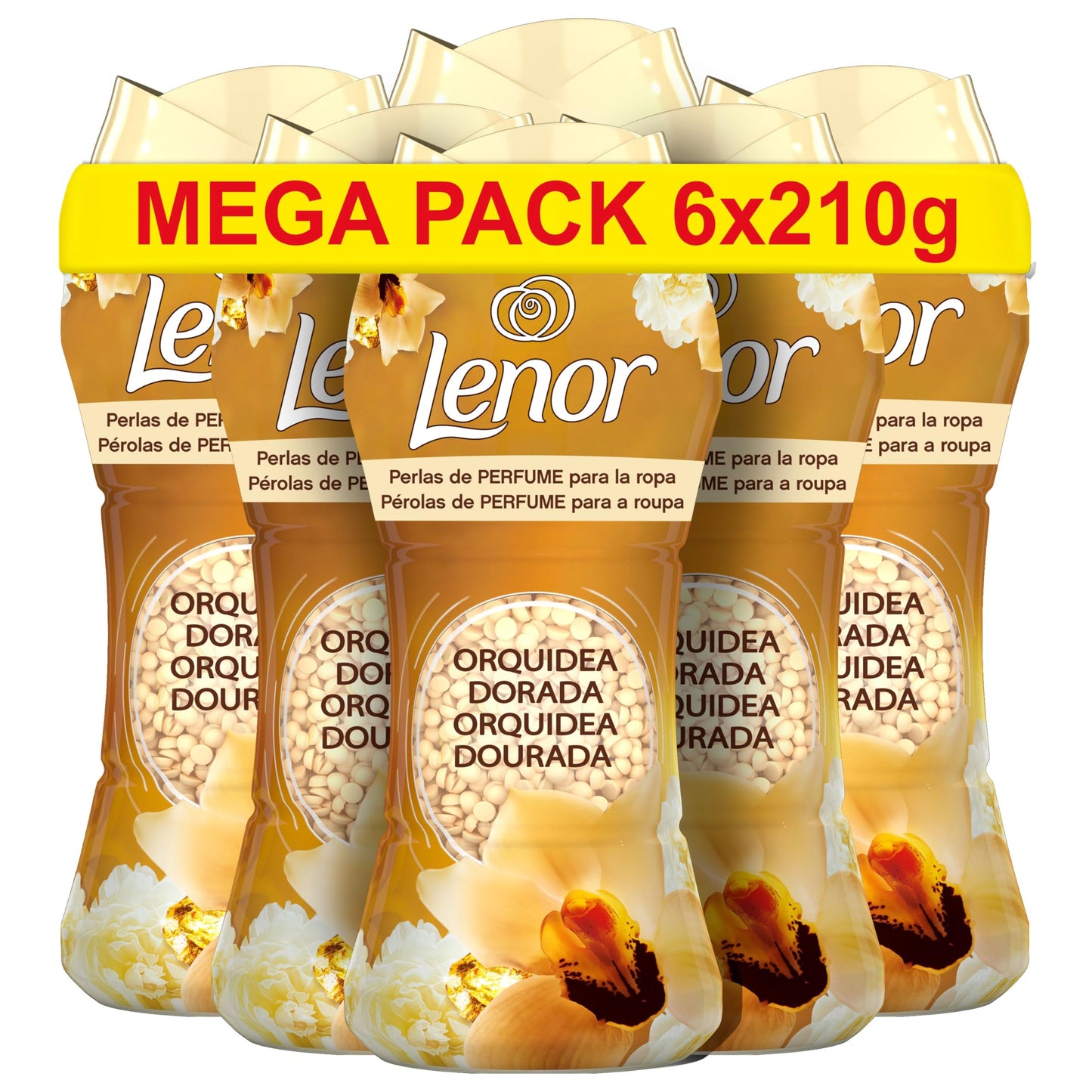 Lenor Classics Orquidea Dorada, Perlas Lavadora Perfumadas 93 Lavados (6 x 210 g), Perlas Suavizante Para Ropa, Potenciador de Frescor para el Lavado