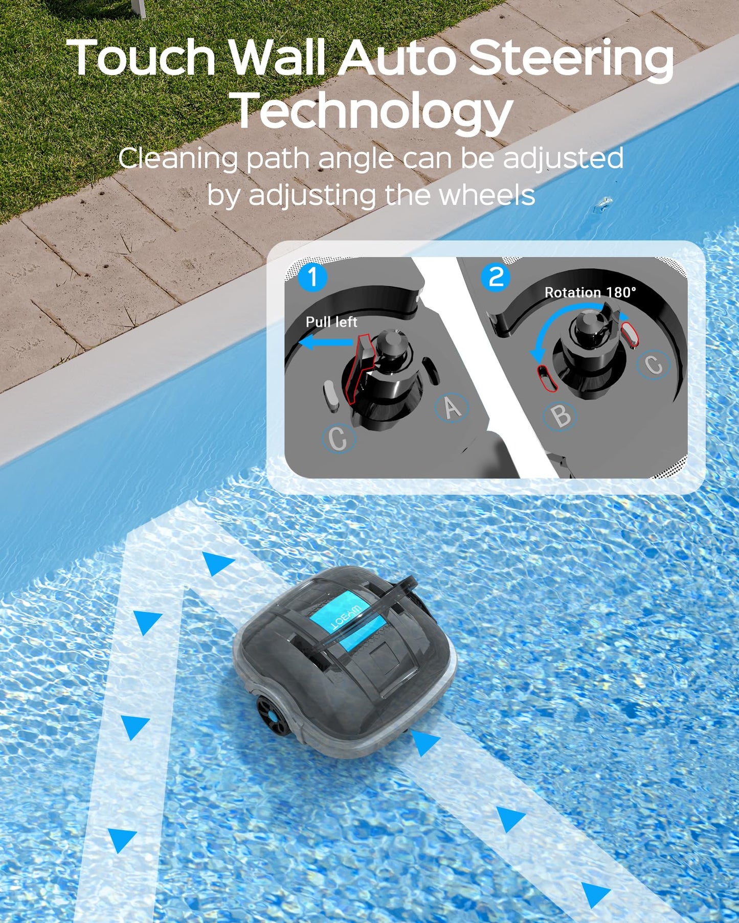 WYBOT Robot Limpiafondos Piscina Electrico, 100 Mins Estacionamiento Automático, Sin Cable Robot Limpiafondos Piscina con Motores de Doble Tracción para Aspirador Piscinas de hasta 80m² Gris Oscuro