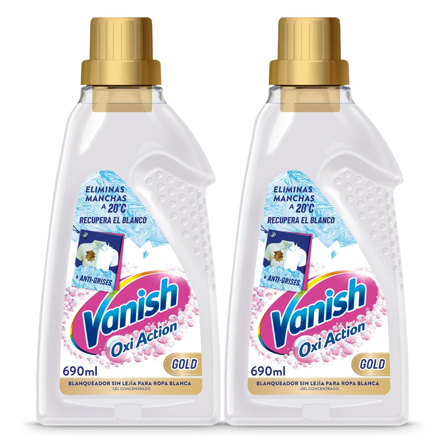 Vanish Multipoder - Quitamanchas multibeneficio, blanqueador y potenciador del lavado, para ropa blanca, en gel, sin lejía - 2 x 690 ml (1380 ml)