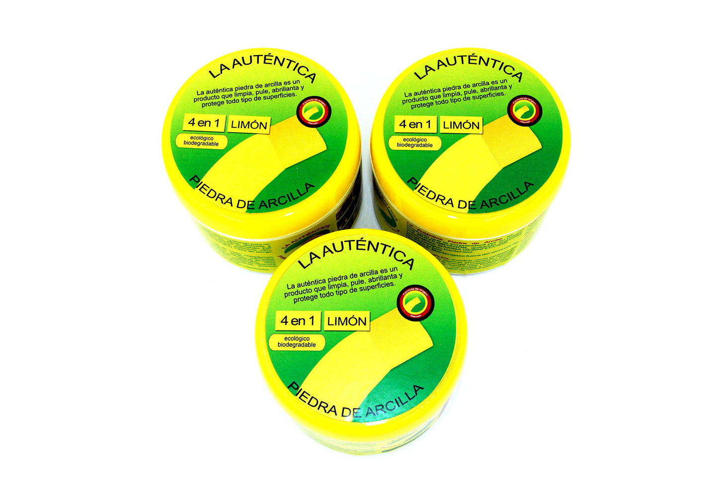 La Autentica Piedra de Arcilla Blanca Ecológica y Biodegradable 3 botes con 3 esponjas - 500 gr cada bote