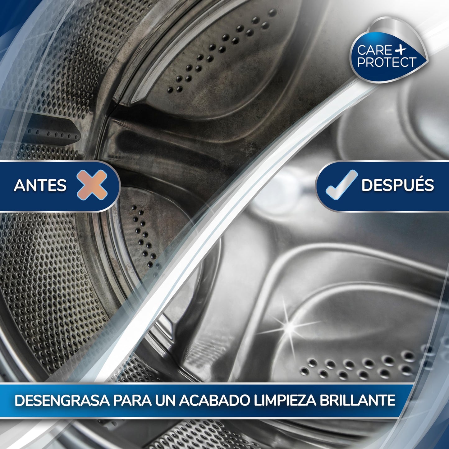 CARE + PROTECT Limpiador Lavadora/Lavavajillas 3 en 1 Eliminador de cal, Desengrasante, Limpiador higiénico, Universal, 12 sobres para 12 meses