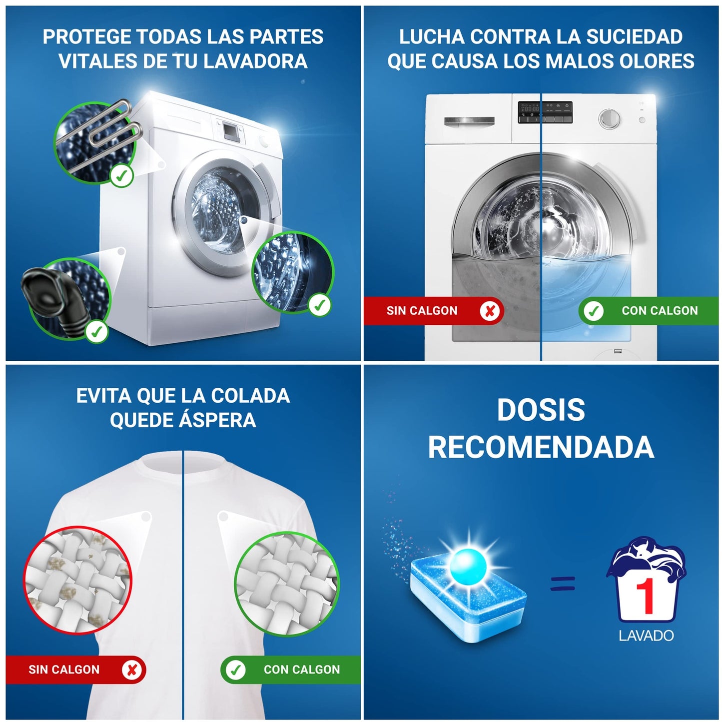 Calgon Powerball Pastillas - Antical para la Lavadora, Elimina Olores y Suciedad, en formato pastillas, 15 unidades