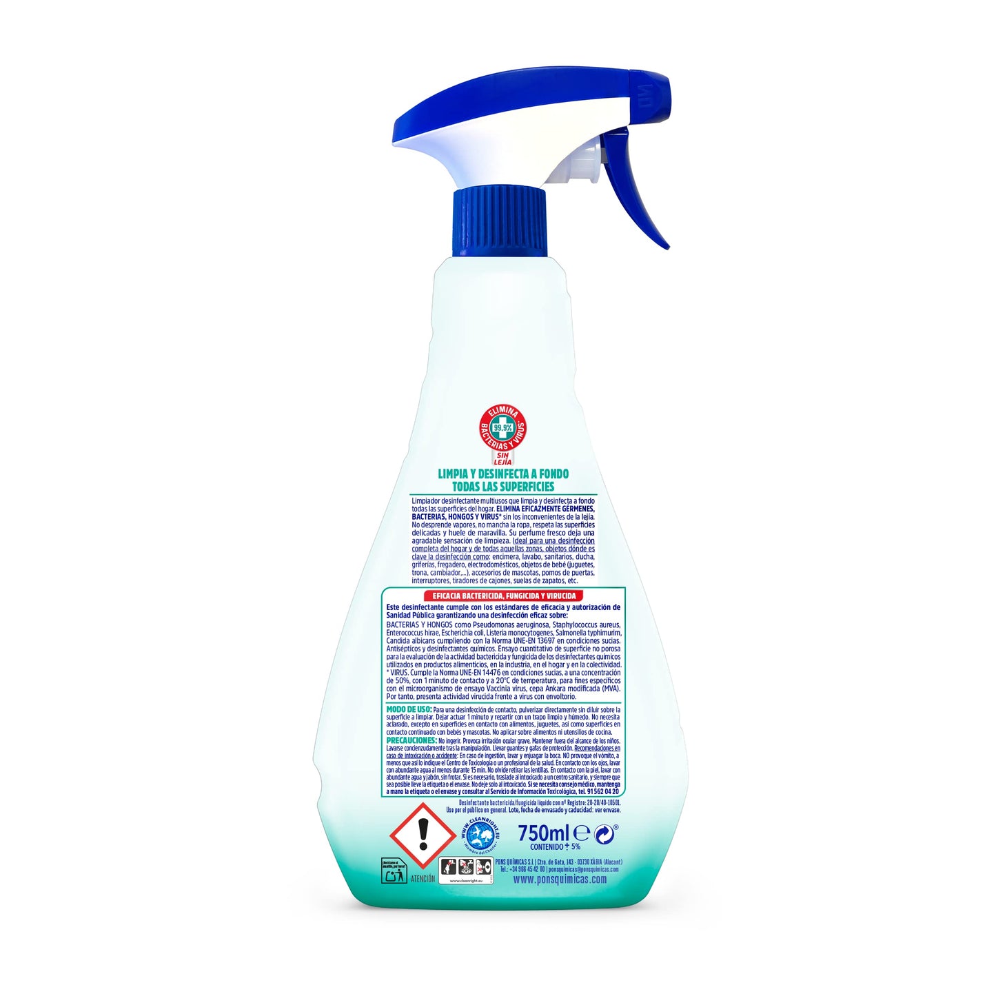 Asevi Desinfectante Multiusos Asevi 'Ready to Use' - Limpiador Desinfectante Multiusos - Sin Lejía - Elimina Gérmenes, Bacterias y Virus - Agradable Aroma - Envase de 750 ml