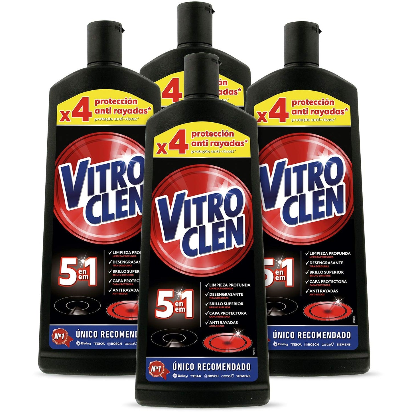Vitroclen Limpiador de Vitrocerámica en crema, acción protectora y desengrasante - Pack de 4 x 450 ml