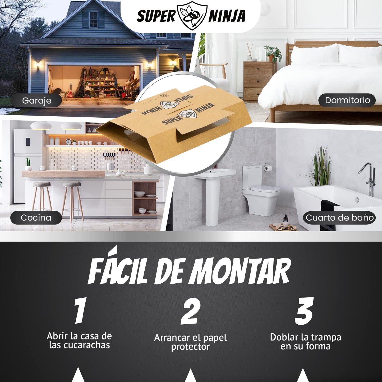 Super Ninja trampas para cucarachas - 12 trampas - trampas para cucarachas Altamente efectivas y ecológicas - fáciles de Usar - hasta 3 Meses por Trampa.