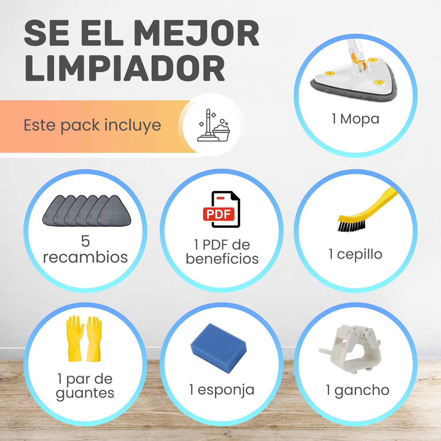 NOVARKA® SÚPER Pack Fregona Triangular Autoescurrible para Suelos, Azulejos y Techos Limpieza Premium | Mopa Triangular Giratoria 360° | Fregona Autoescurrible Multifuncional para Cocina y Baño