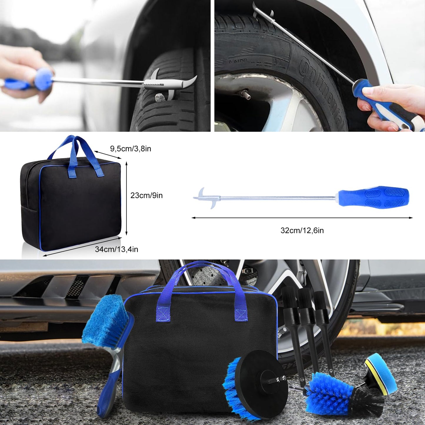 HOVIBU Kit Limpieza Coche, 30 Piezas Juego de Limpieza de Coche para Interior y Exterior, Set de Lavado de Coches con Cepillos, Esponjas de Pulido, Paños de Microfibra, Práctica Bolsa