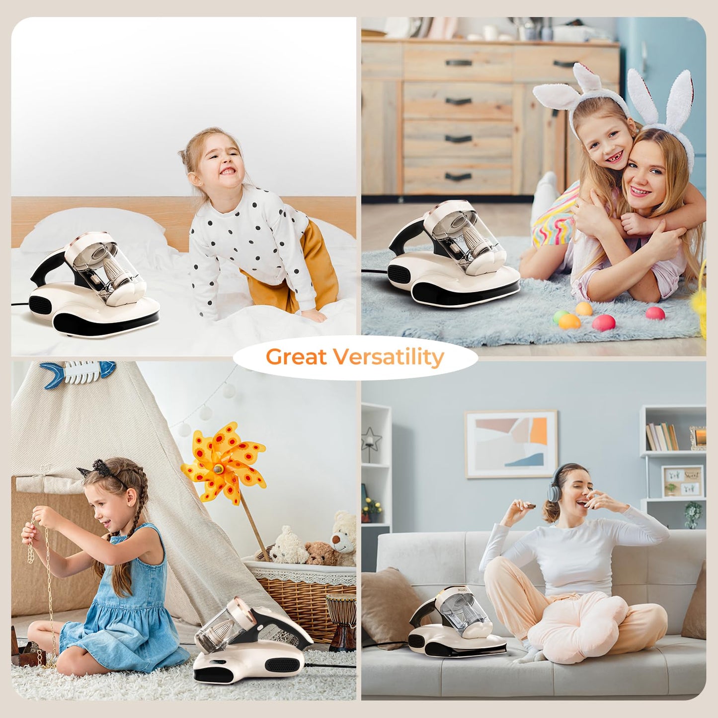 JIGOO S100 Aspirador de ácaros, Aspiradora Antiacaros para colchones con Sensor de ácaros, Pantalla LED, vibración, luz UV, ultrasonido, Elimina 99.9%, Especial Alergias, para Colchones y Sofás