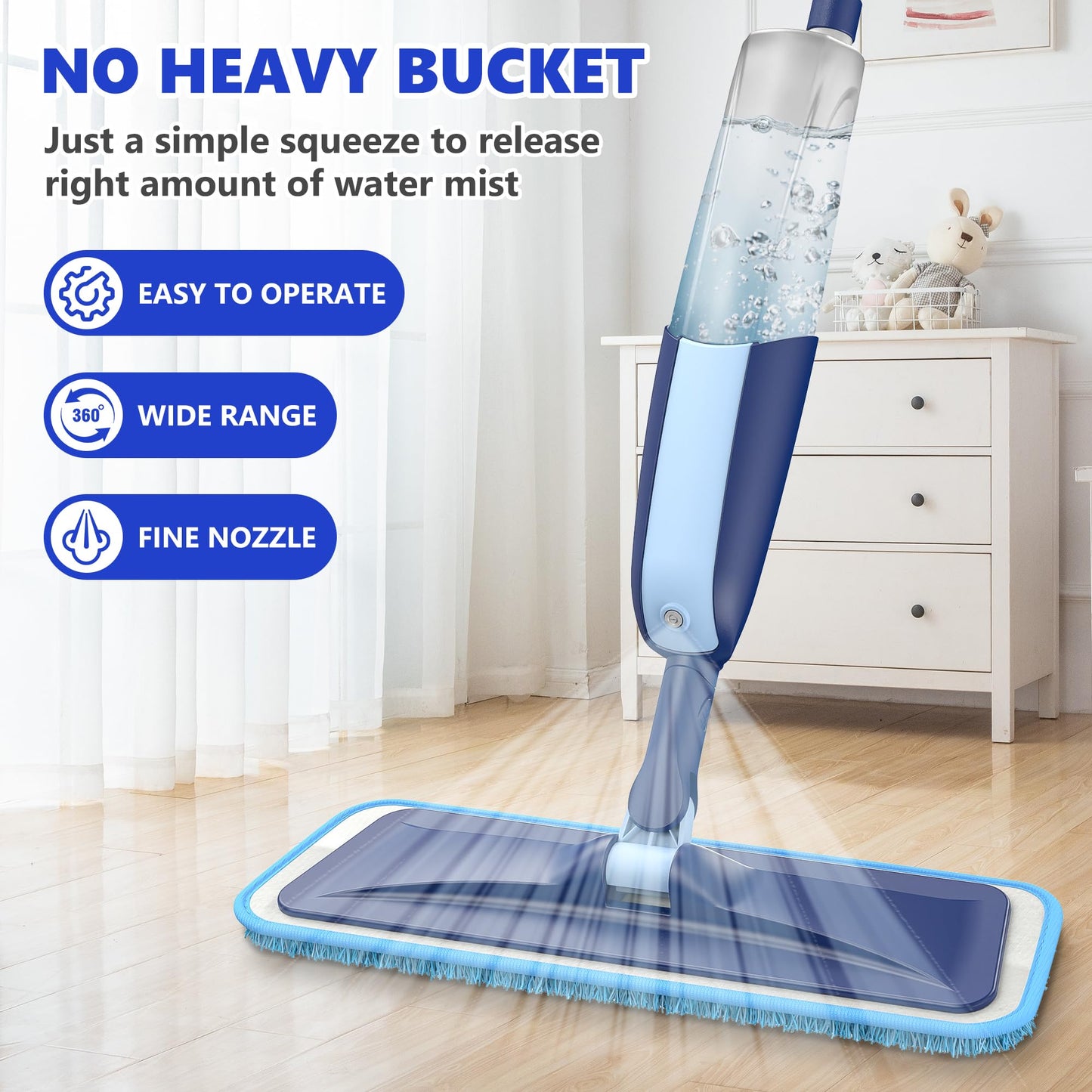 Mopa Fregona con Pulverizador, MANGOTIME Spray Mop Floor Mop Mopas de Limpieza Suelos Fregona Microfibra para el Hogar, Cocina, Industrial, Azulejos, Madera Dura, Madera, Laminados