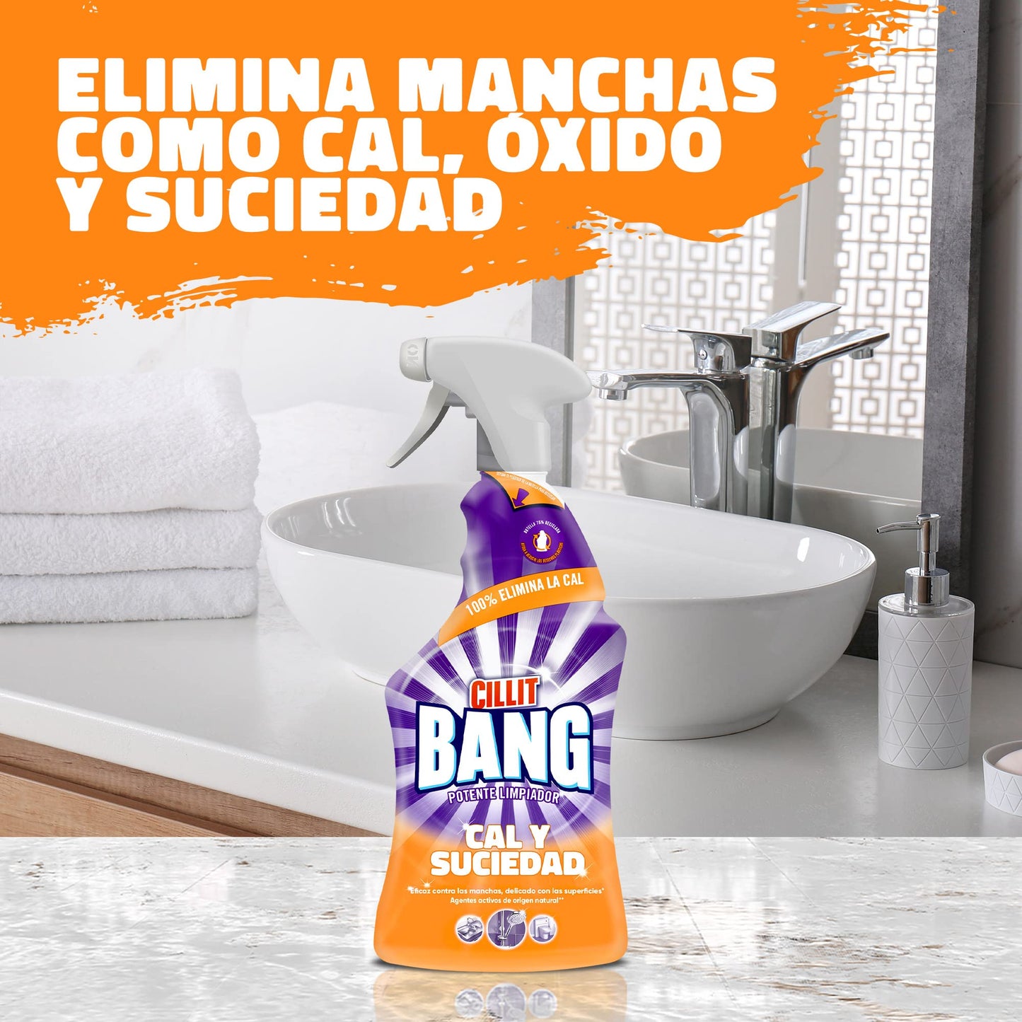 Cillit Bang Cal y Suciedad, potente limpiador baño, cocina, formato spray - Pack de 3 x 1 L, total 3 L