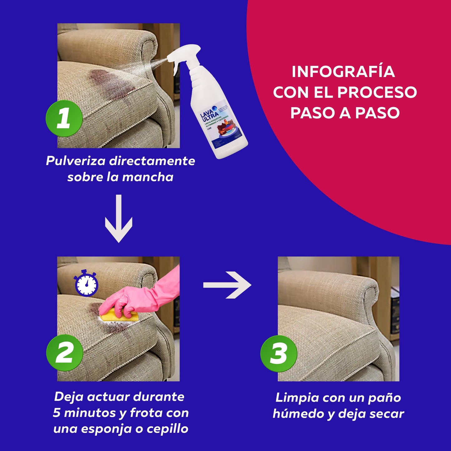 LavaUltra L109 Limpiador para Moquetas y Tapicerías, 5 Litros + Spray 750ml, Limpiador para Alfombras, Sofás y Textiles en Spray, Eficaz Contra Manchas Difíciles, Quitamanchas Profesional
