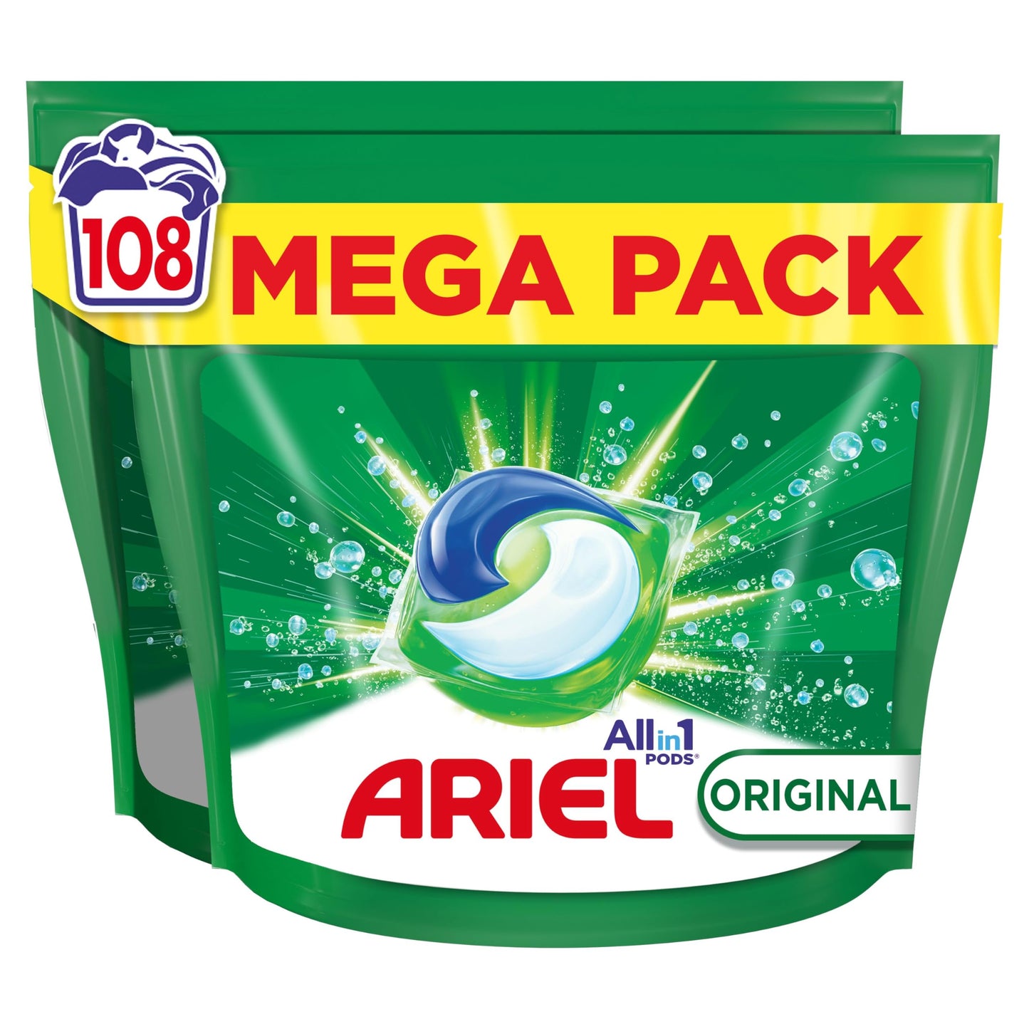 Ariel Todo En 1 PODS, Detergente Líquido Para Lavadora 108 Cápsulas Original Lavados, 5 Acciones Para Una Limpieza Increíble