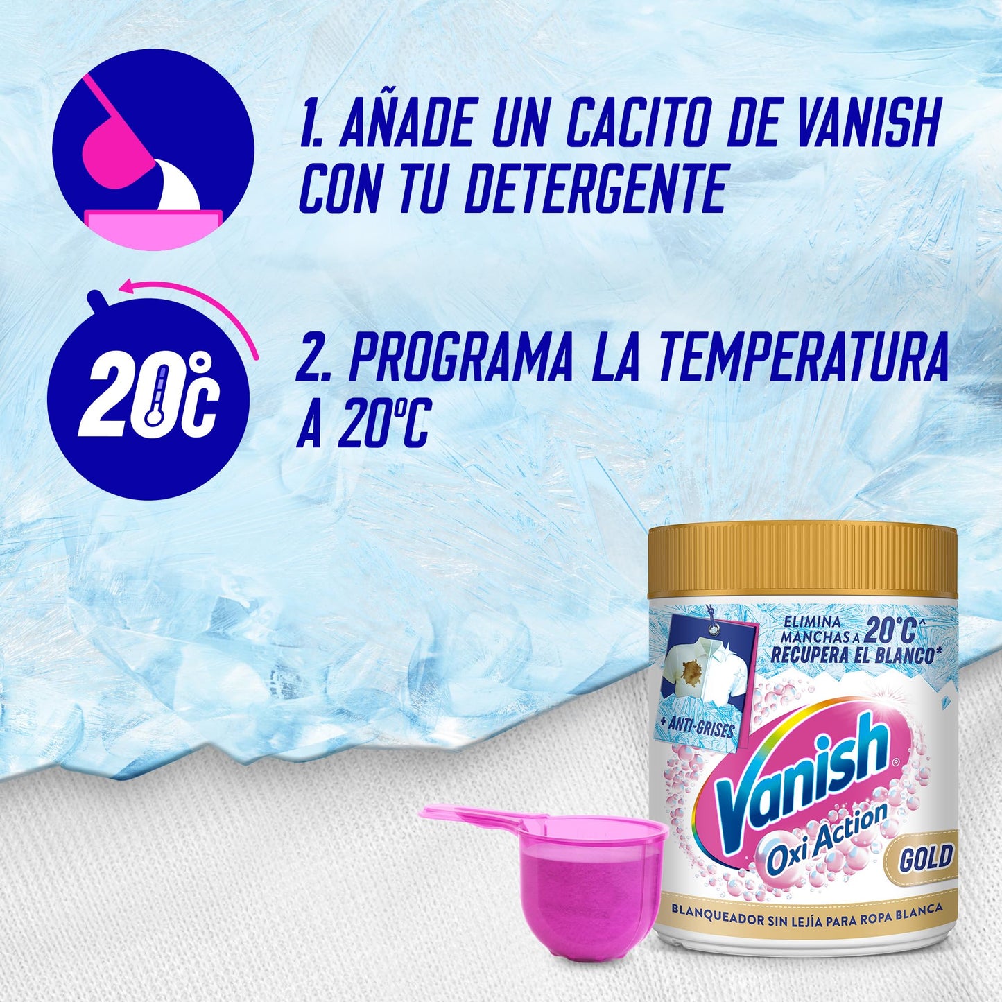 Vanish Oxi Action Gold Multipoder Quitamanchas Multibeneficio, Blanqueador y Potenciador de Lavado, para Ropa Blanca, en Polvo, sin Lejía, 960 gr