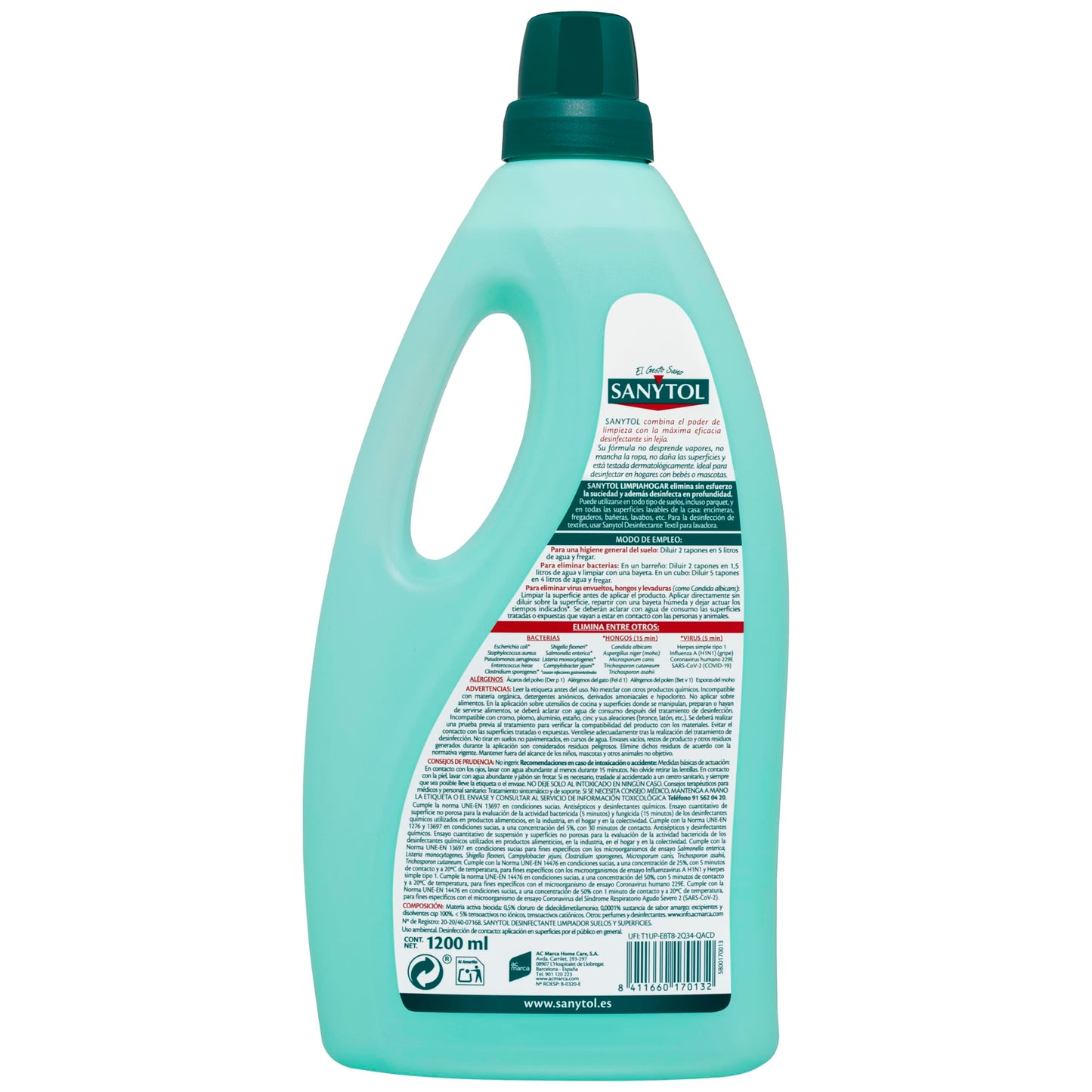 Sanytol – Botella Desinfectante Limpiahogar - Pack de 4 x 1.200 ML = 4,8L