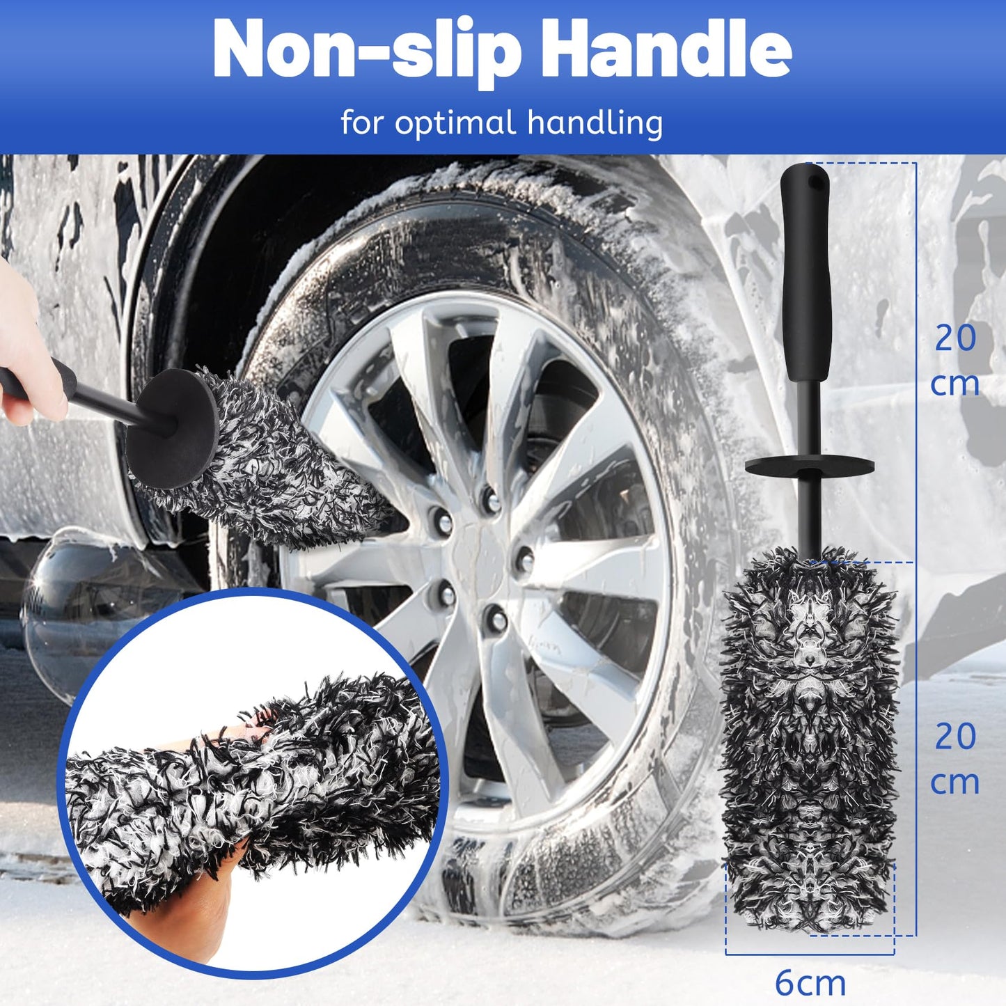 SOMLAW Cepillo en Microfibra y Cepillo para neumáticos - Cepillo Limpiador Llantas - para Limpiar Profunda y eficazmente la Superficie de Llantas - Ideal para Llantas Wheel Brush