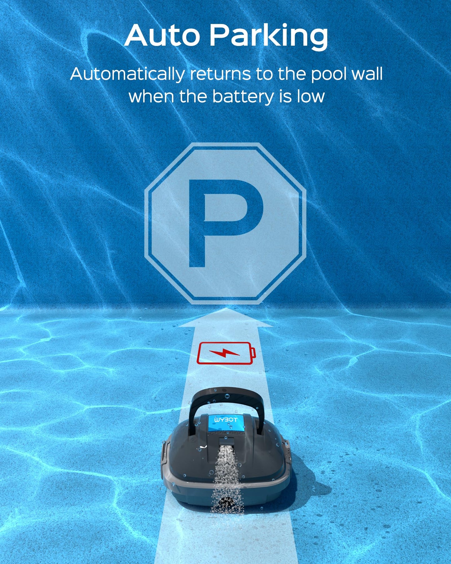 WYBOT Robot Limpiafondos Piscina Electrico, 100 Mins Estacionamiento Automático, Sin Cable Robot Limpiafondos Piscina con Motores de Doble Tracción para Aspirador Piscinas de hasta 80m² Gris Oscuro