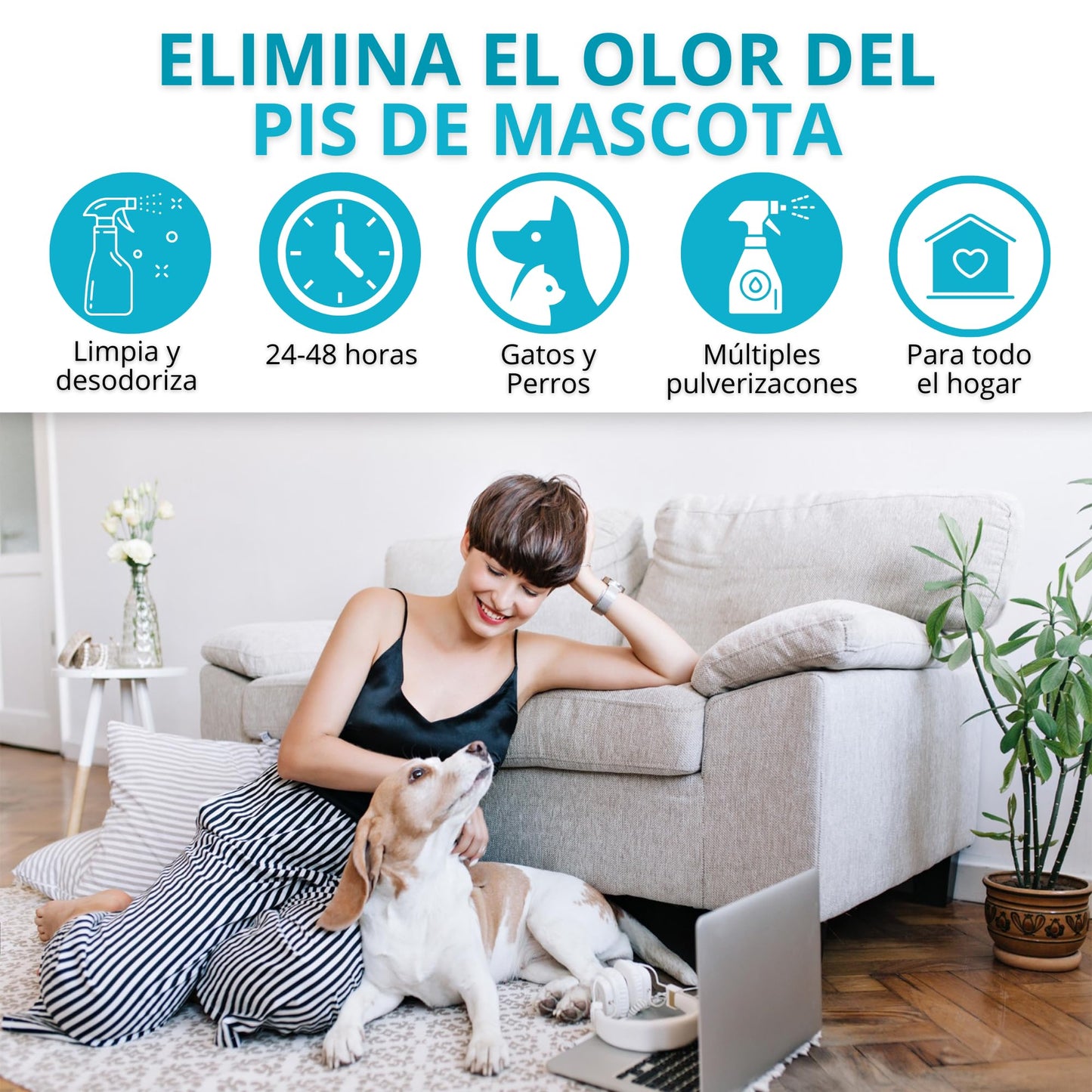 EOS (1 litro) Eliminador de olores Mascotas al instante. Anti olor orines de Perros, Gatos. Aplicar en sofás, arenero, césped, Coche. Neutralizador de micciones gatos.