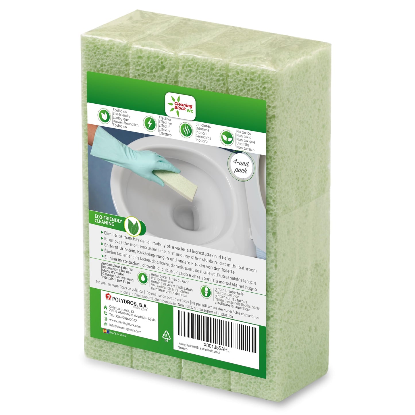 Cleaning Block WC - Pack de 4 barritas para eliminar manchas de cal, sarro y otra suciedad incrustada en inodoros, WC, lavabos, bañeras y otras superficies en el baño