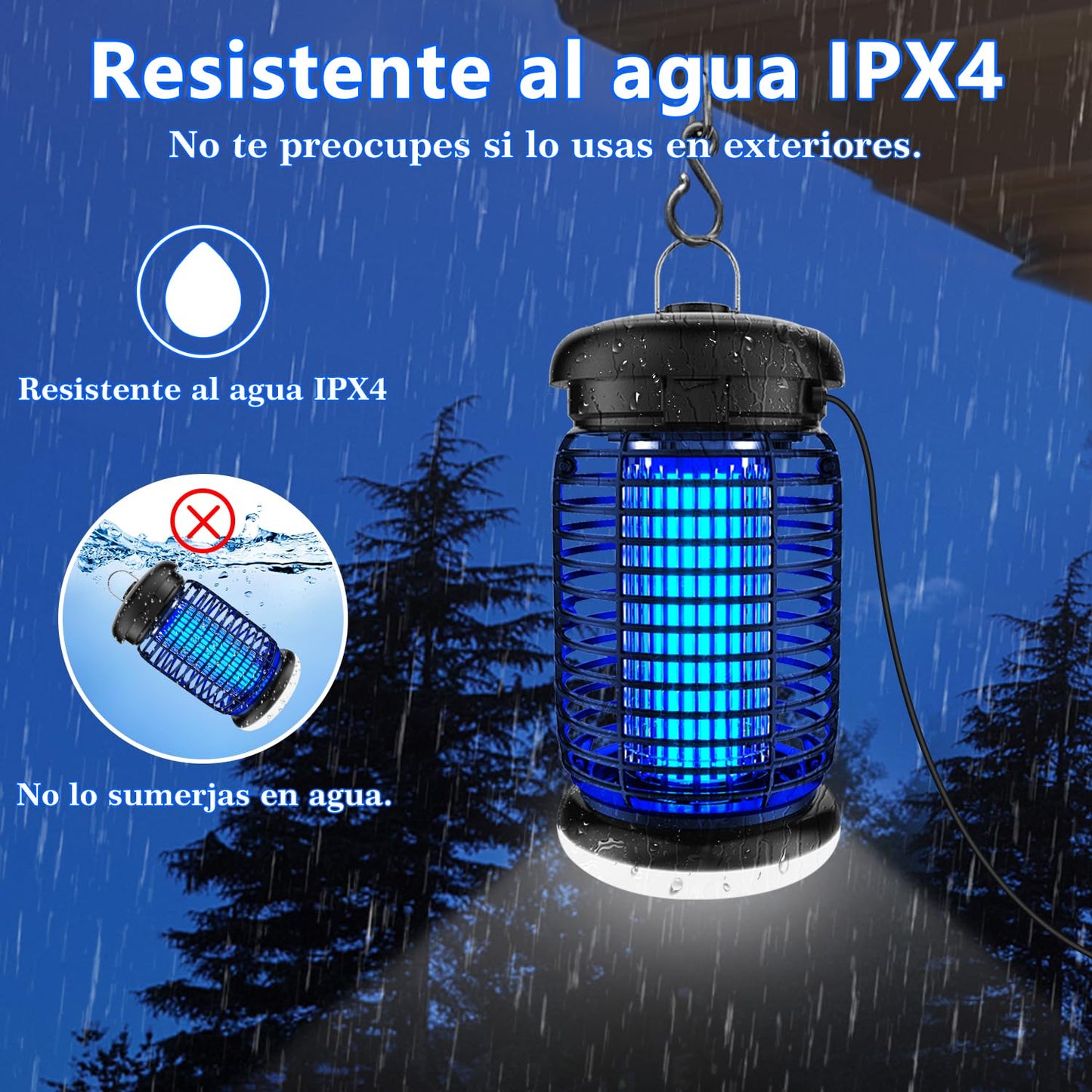 seenlast Lámpara Antimosquitos Electrico, Mata Mosquitos Electrico 4200V 15W UV Lampara Mosquitos, Atrapa Mosquitos con LED,IPX4 Impermeable,Area Efectiva 80-140m² para Interior y Exterior