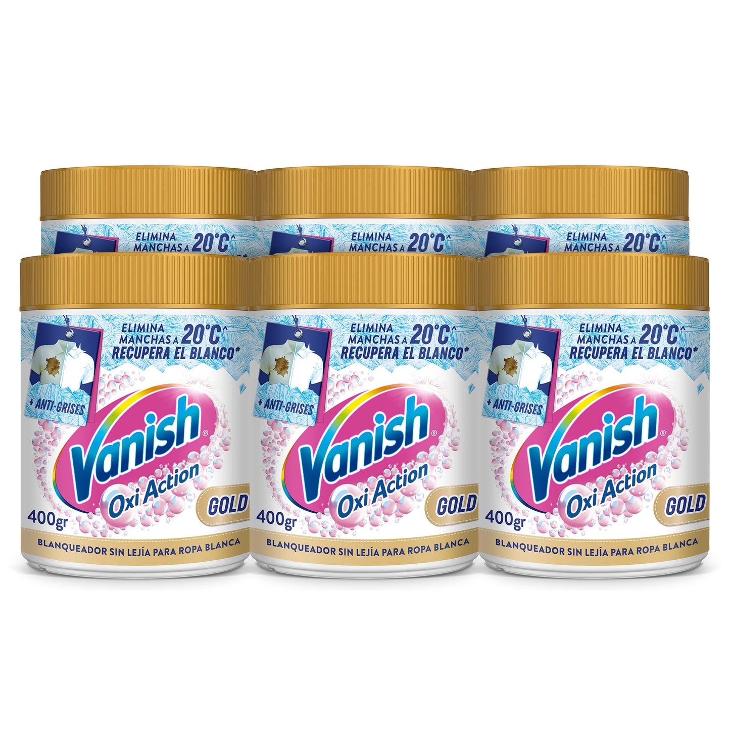 Vanish Oxi Action Gold - Quitamanchas multibeneficio, blanqueador y potenciador del lavado, para ropa blanca, En Polvo, sin lejía - Megapack 2,4kg (6x400gr)