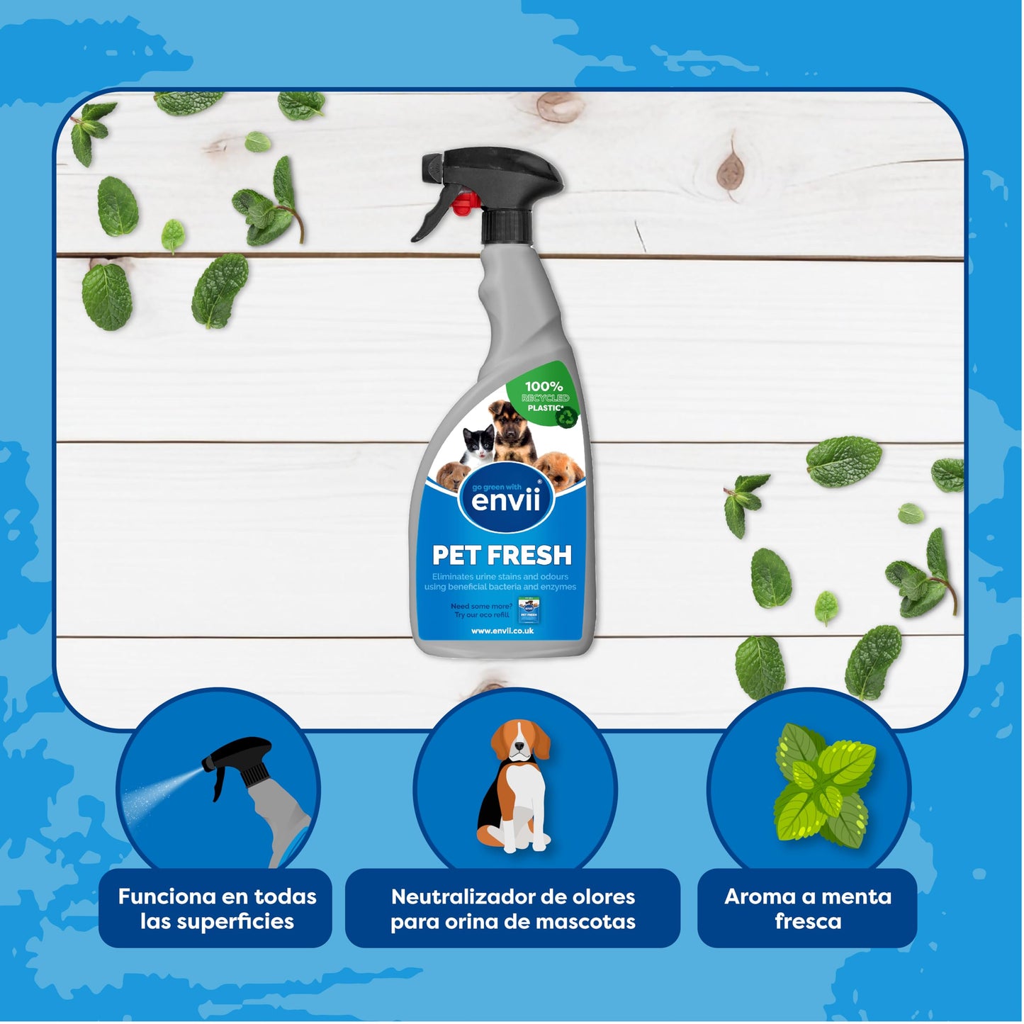 envii Pet Fresh - Limpiador Enzimático Orina Perros y Gatos - Neutralizador de Olores Orina Mascotas (750 ml)