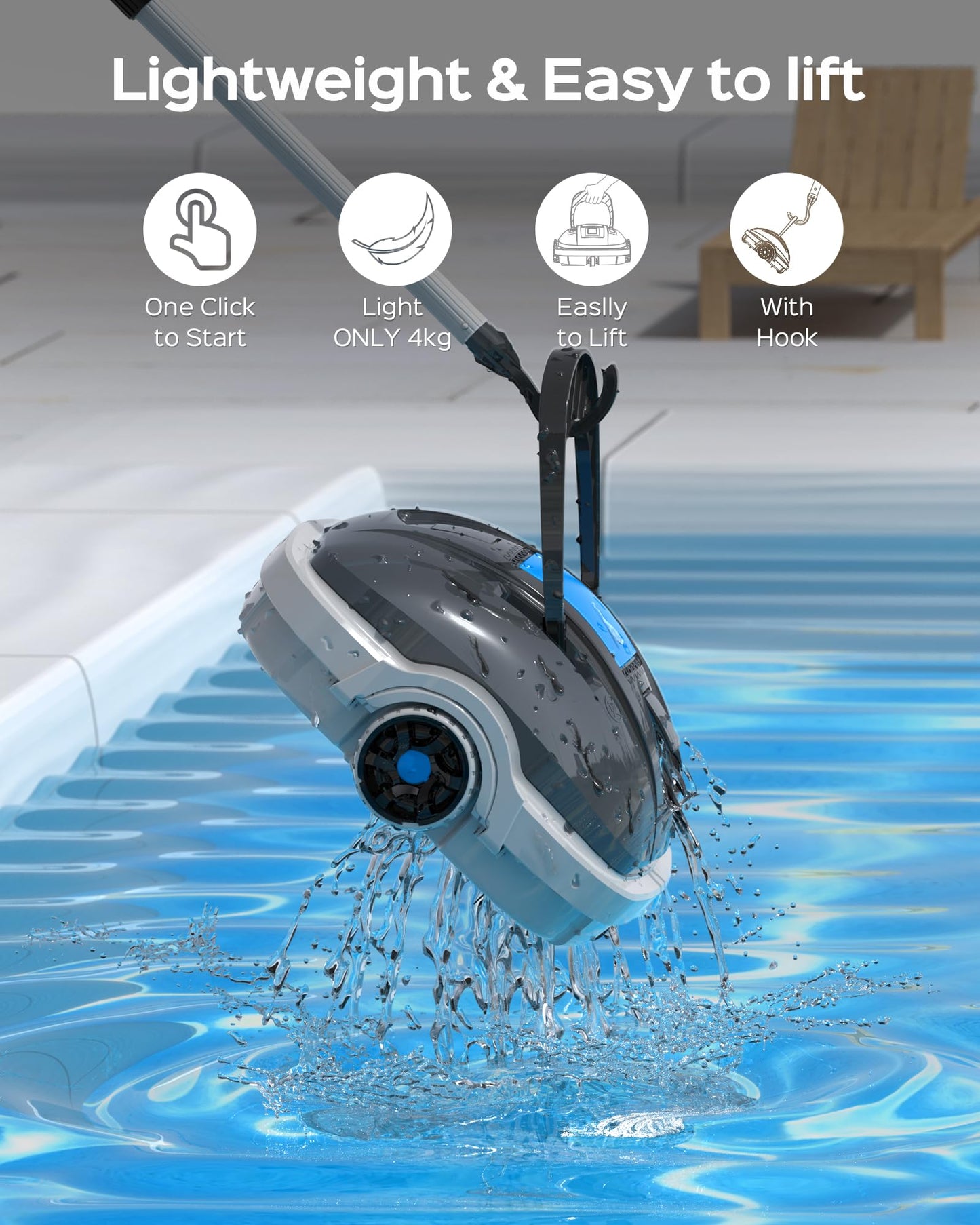 WYBOT Robot Limpiafondos Piscina Electrico, 100 Mins Estacionamiento Automático, Sin Cable Robot Limpiafondos Piscina con Motores de Doble Tracción para Aspirador Piscinas de hasta 80m² Gris Oscuro