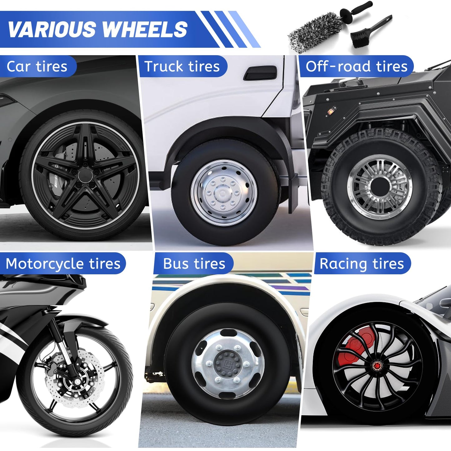 SOMLAW Cepillo en Microfibra y Cepillo para neumáticos - Cepillo Limpiador Llantas - para Limpiar Profunda y eficazmente la Superficie de Llantas - Ideal para Llantas Wheel Brush