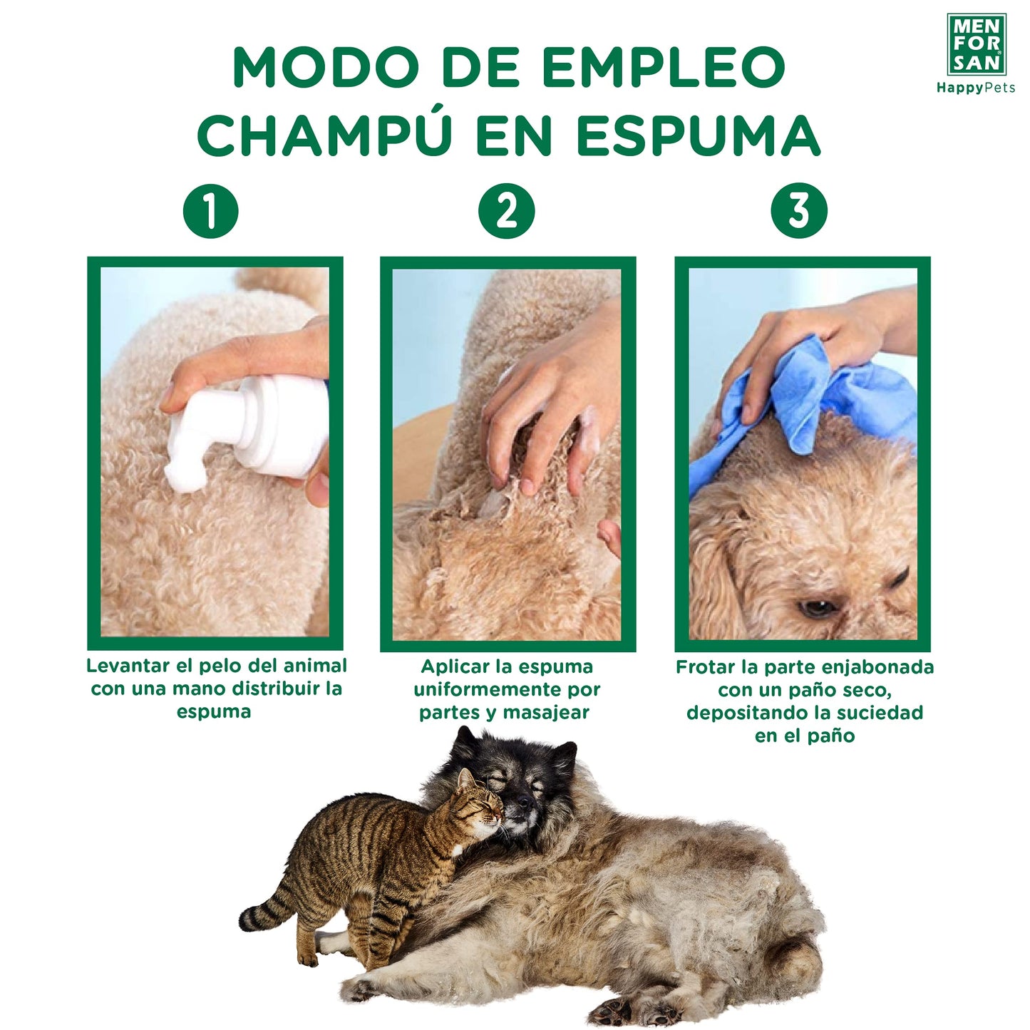 MENFORSAN Pack Higiene y Belleza, Champú Acondicionador, 300ml, Colonia Fresa 125ml, Champú en Espuma para Perros y Gatos 200ml, Rico Aroma a Fresa