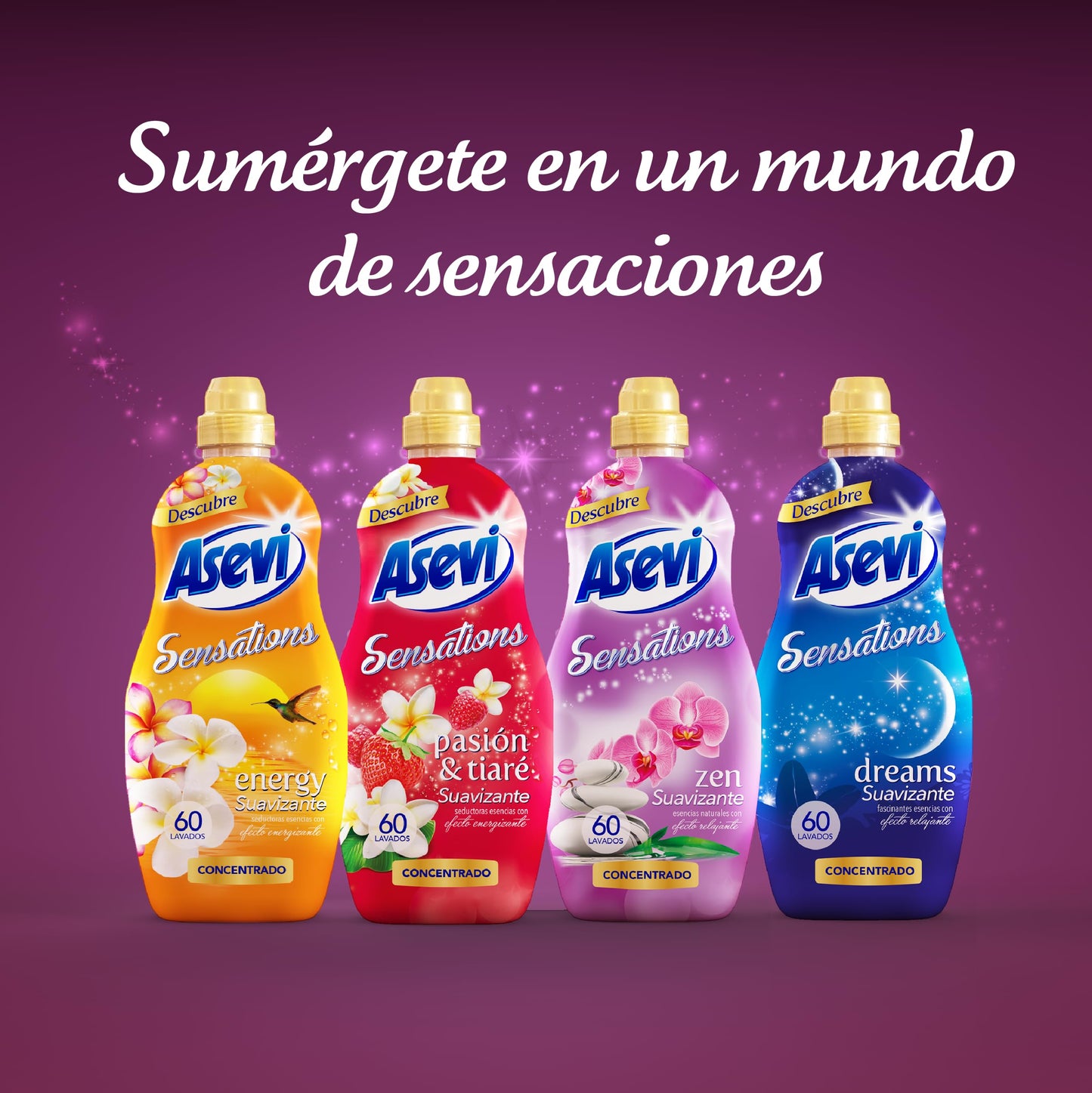 Asevi Suavizante para Ropa Sensations Pasión & Tiaré - Suavizante Concentrado para Lavadora con Fragancia Energizante - Esencias Naturales - Suavidad Duradera para Todo Tipo de Tejidos - 60 Lavados