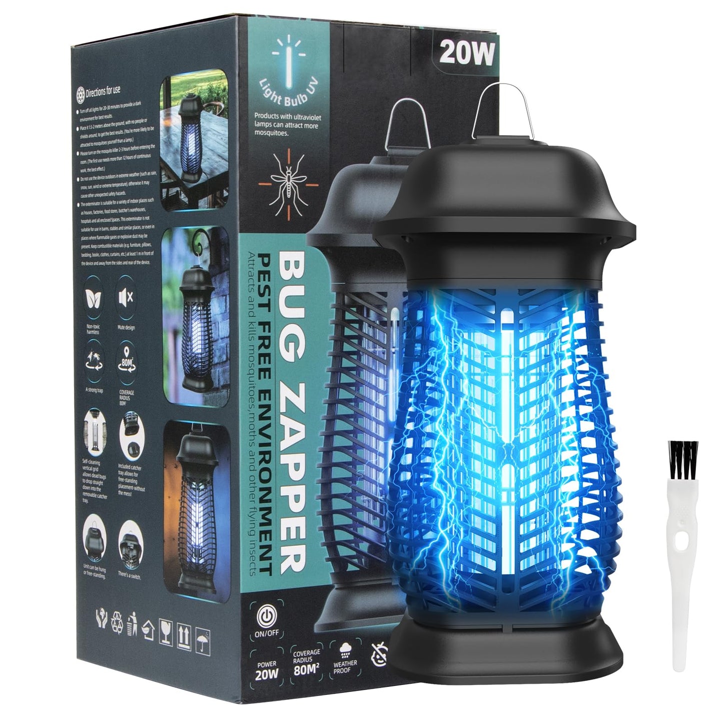 Oziral Lámpara eléctrica antimosquitos con Trampa para Insectos, 20W, 4000V, Cable de alimentación de 1,5 m y Gancho, Adecuada para Uso en Interiores