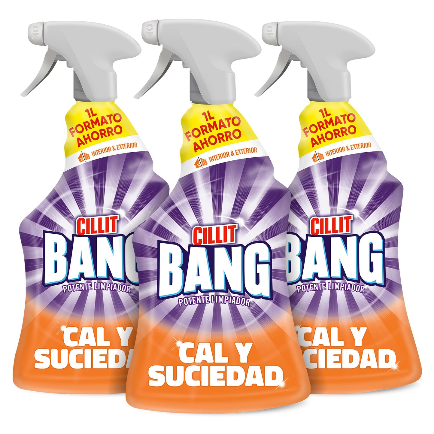 Cillit Bang Cal y Suciedad, potente limpiador baño, cocina, formato spray - Pack de 3 x 1 L, total 3 L
