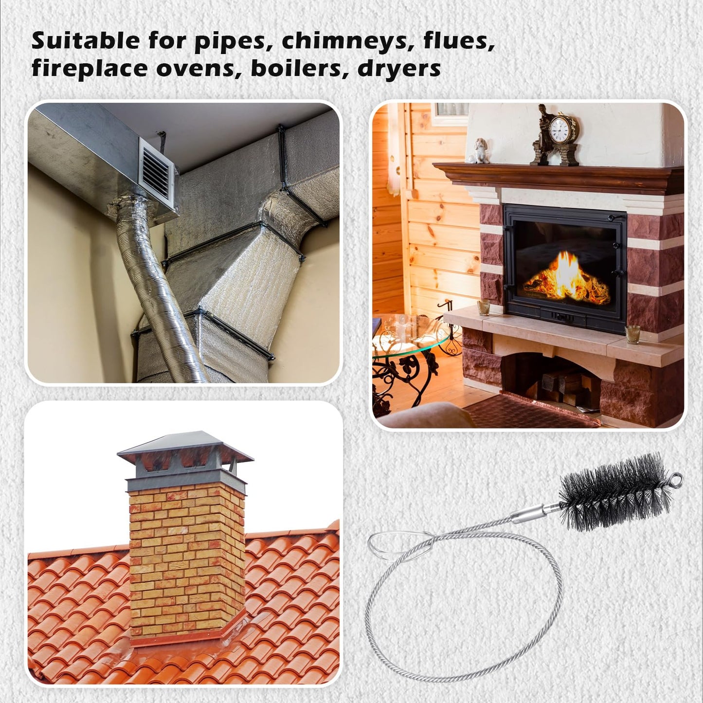 Nuenen 3 Piezas Set Cepillos para Tubo de Estufa de 70 mm y 120 mm con Varilla Flexible Cepillos para Limpiar Tubos de Chimeneas Deshollinador de Limpieza de Horno para Caldera de Chimenea Hogar