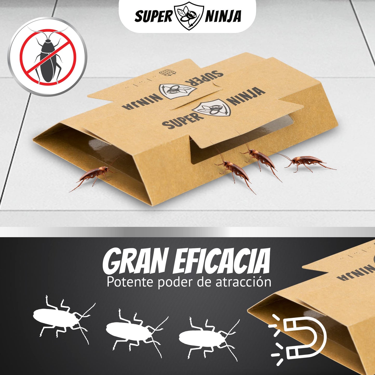 Super Ninja trampas para cucarachas - 12 trampas - trampas para cucarachas Altamente efectivas y ecológicas - fáciles de Usar - hasta 3 Meses por Trampa.