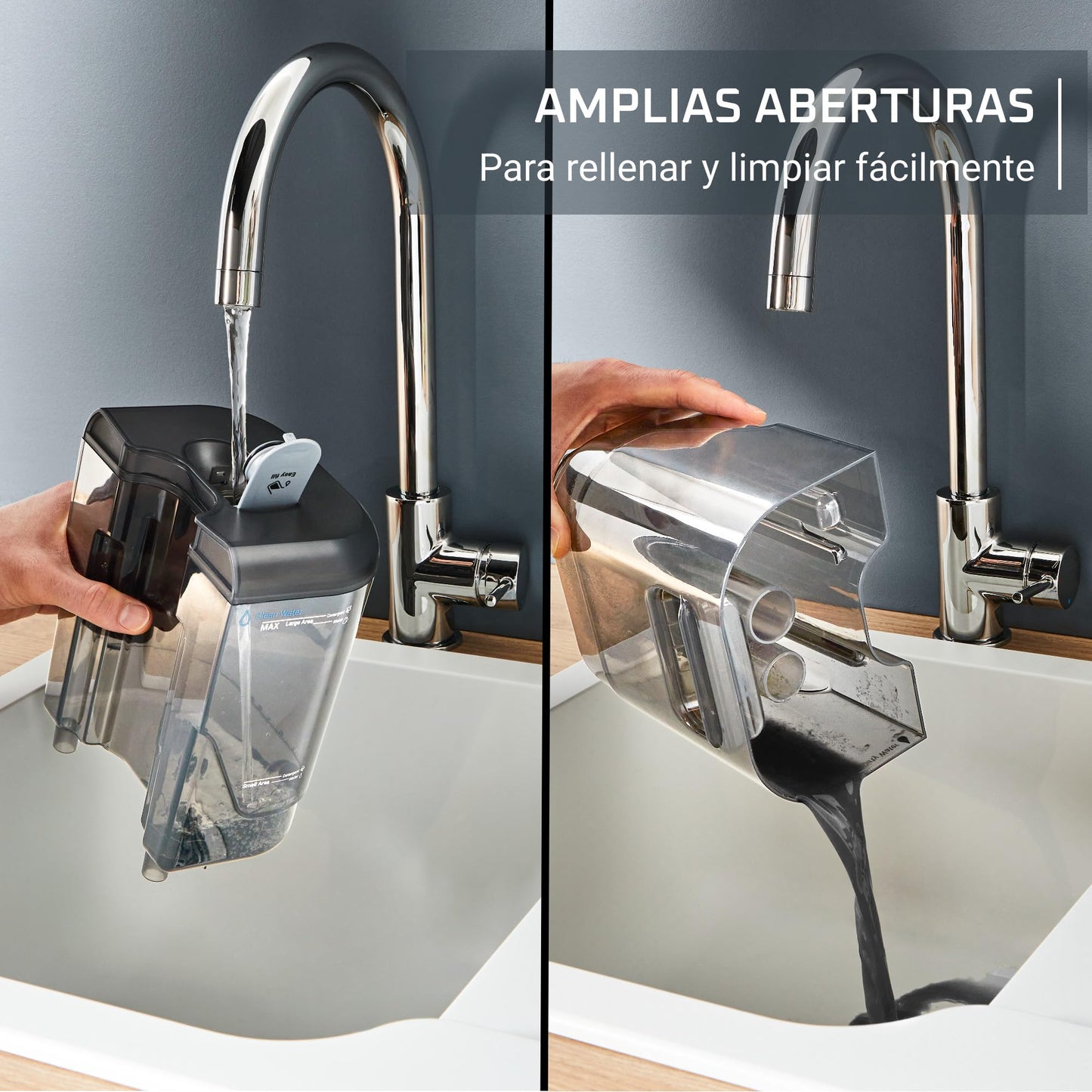 Rowenta Clean It, Aspirador de tapicerías multiuso, Gran depósito extraíble de 1,8 L de agua limpia y 1,5 L de agua residual, Diseño compacto, 12,5 kPa, 400 W, Autolimpieza, Blanco y Negro, IN5010