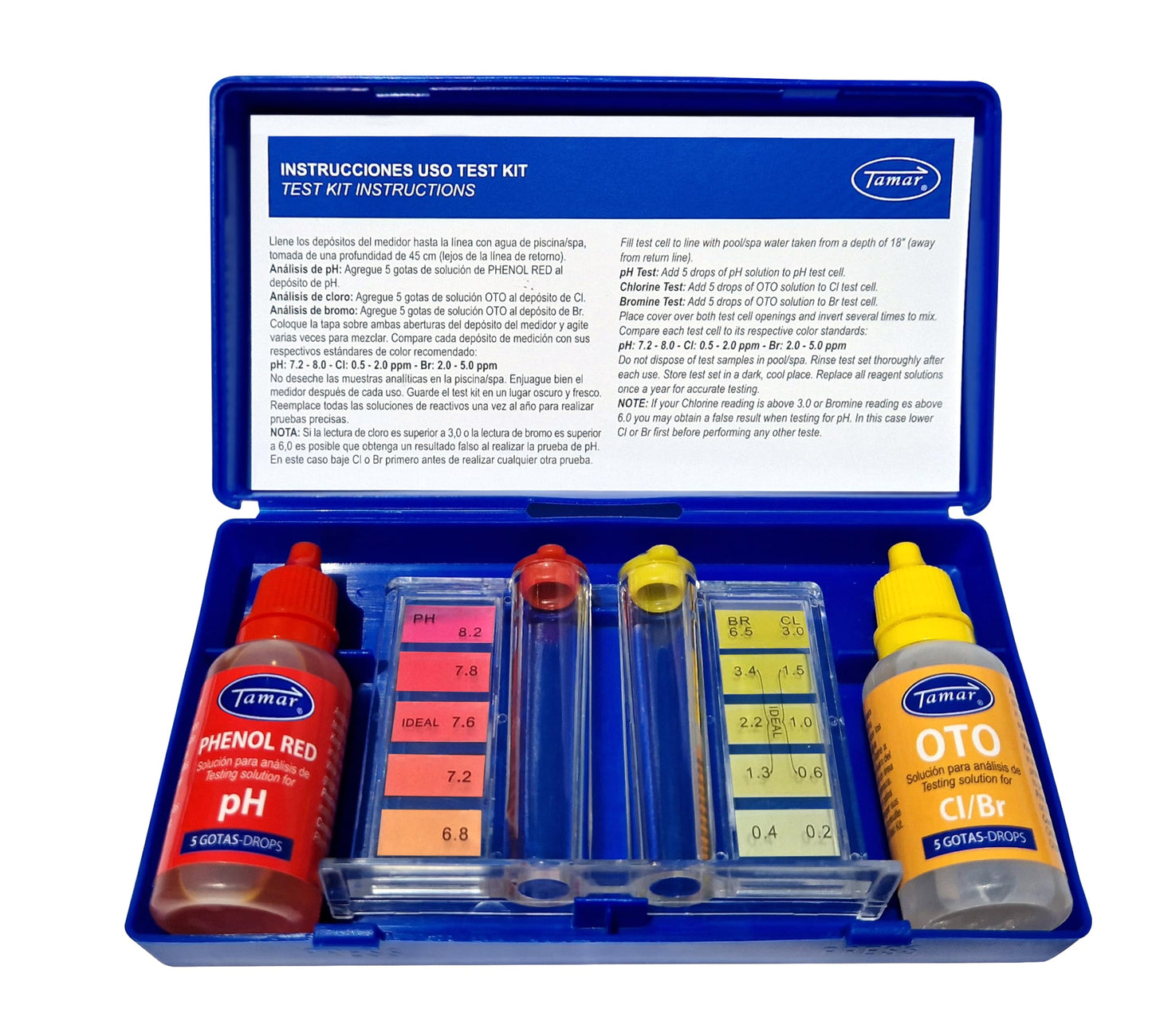 Tamar Test Kit Cloro y pH, Medidor del Cloro y PH del Agua de la Piscina, Gotas.