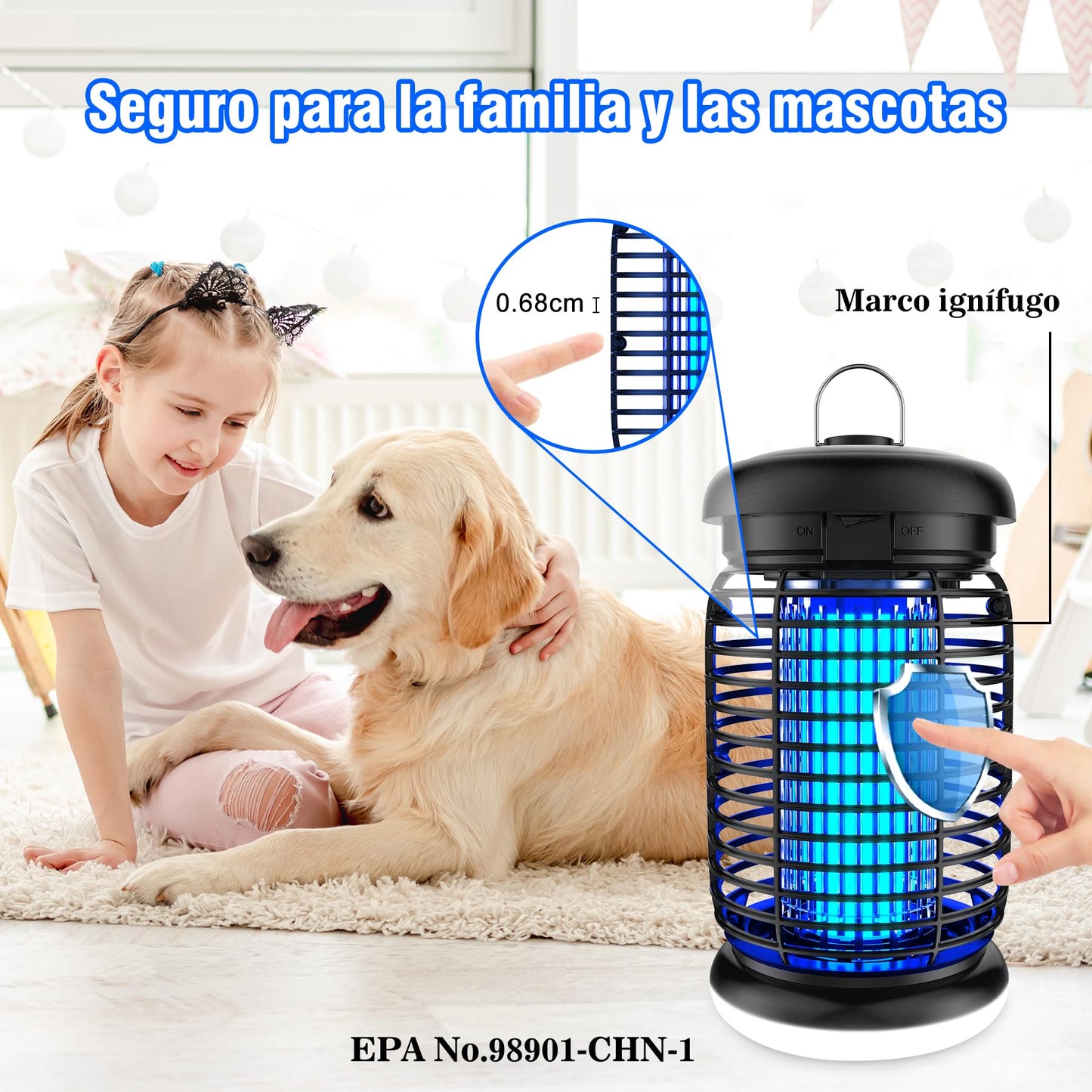 seenlast Lámpara Antimosquitos Electrico, Mata Mosquitos Electrico 4200V 15W UV Lampara Mosquitos, Atrapa Mosquitos con LED,IPX4 Impermeable,Area Efectiva 80-140m² para Interior y Exterior