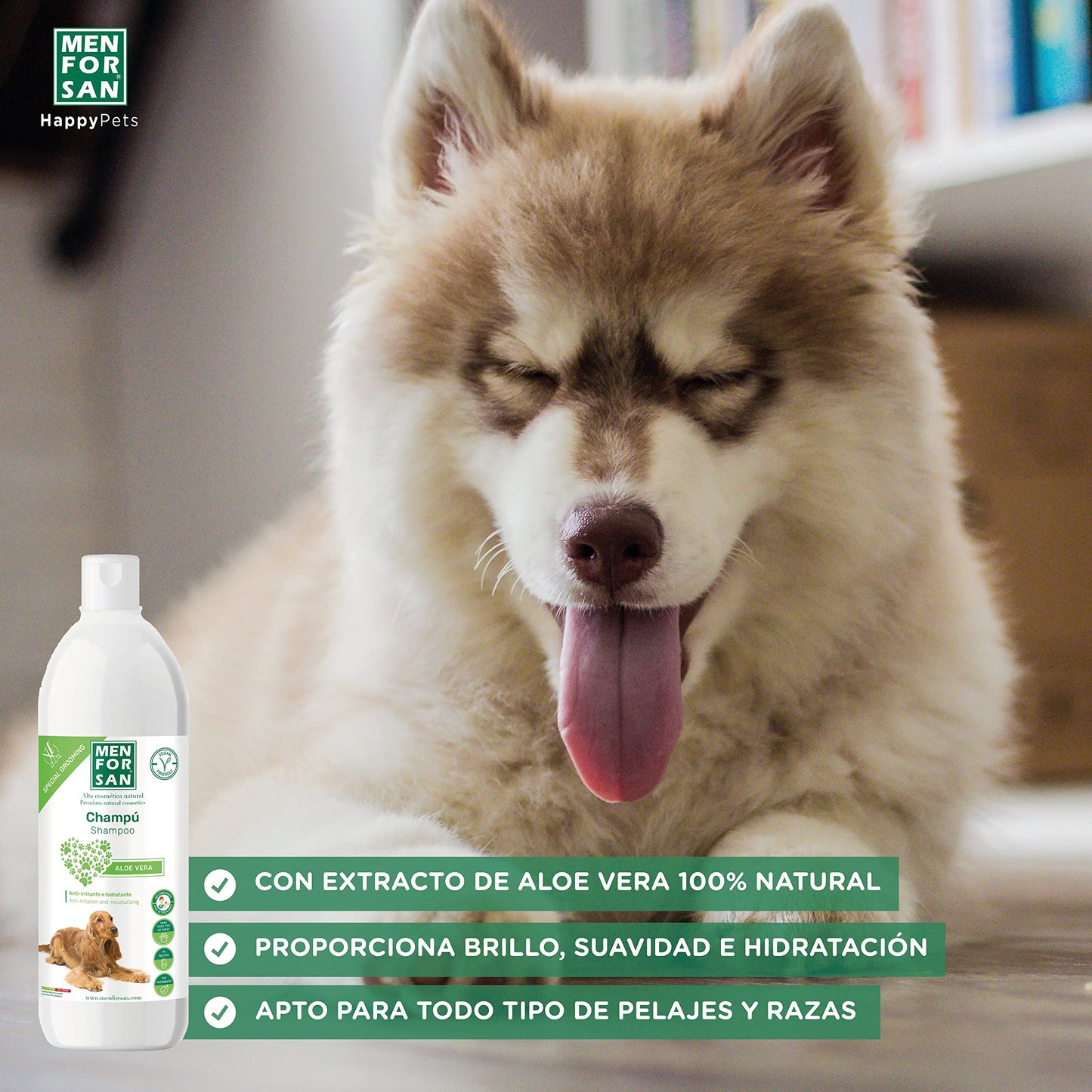 MENFORSAN Champú Perros, Aloe Vera, Verde, 1 l Paquete de 2