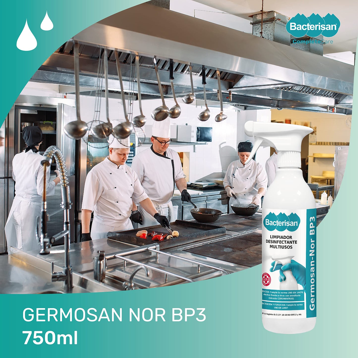 BACTERISAN Germosan Nor BP3, Desinfectante Multiusos Triple Acción, Elimina El 99,95 De Virus, Gérmenes Y Bacterias De Todo Tipo De Objetos Superficies Y Textiles, 750ml