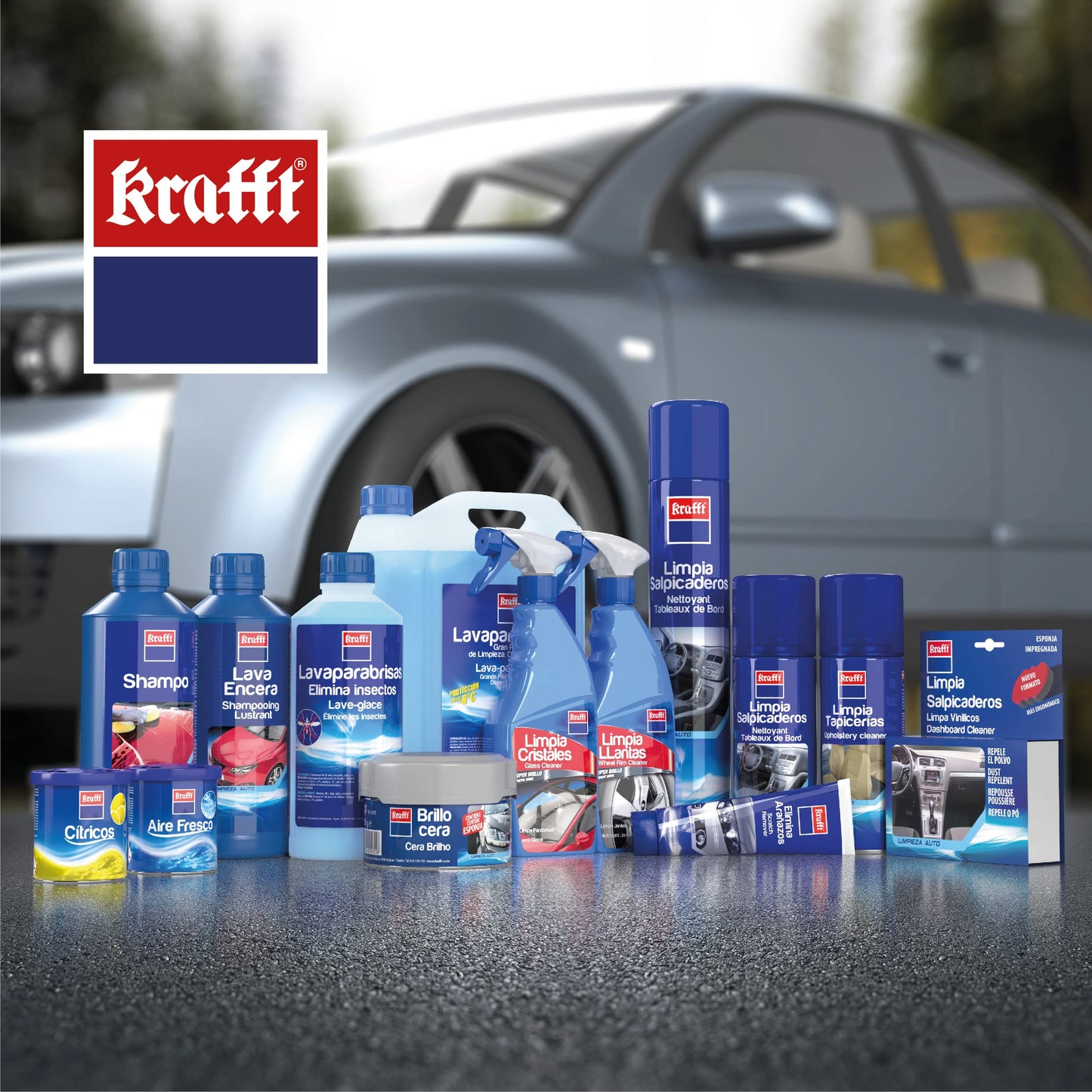 Krafft Lava Encera Coche + Esponja, 2 en 1 Champú Coche + Cera Coche Abrillantadora Carrocería 1 L
