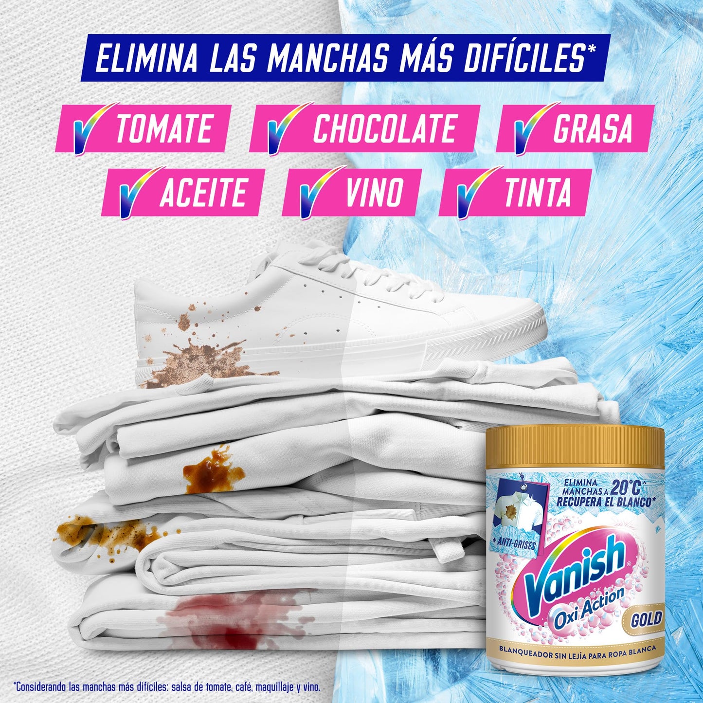 Vanish Oxi Action Multipoder Quitamanchas Multibeneficio, Blanqueador y Potenciador de Lavado, para Ropa Blanca, en Polvo, sin Lejía, 800 gr