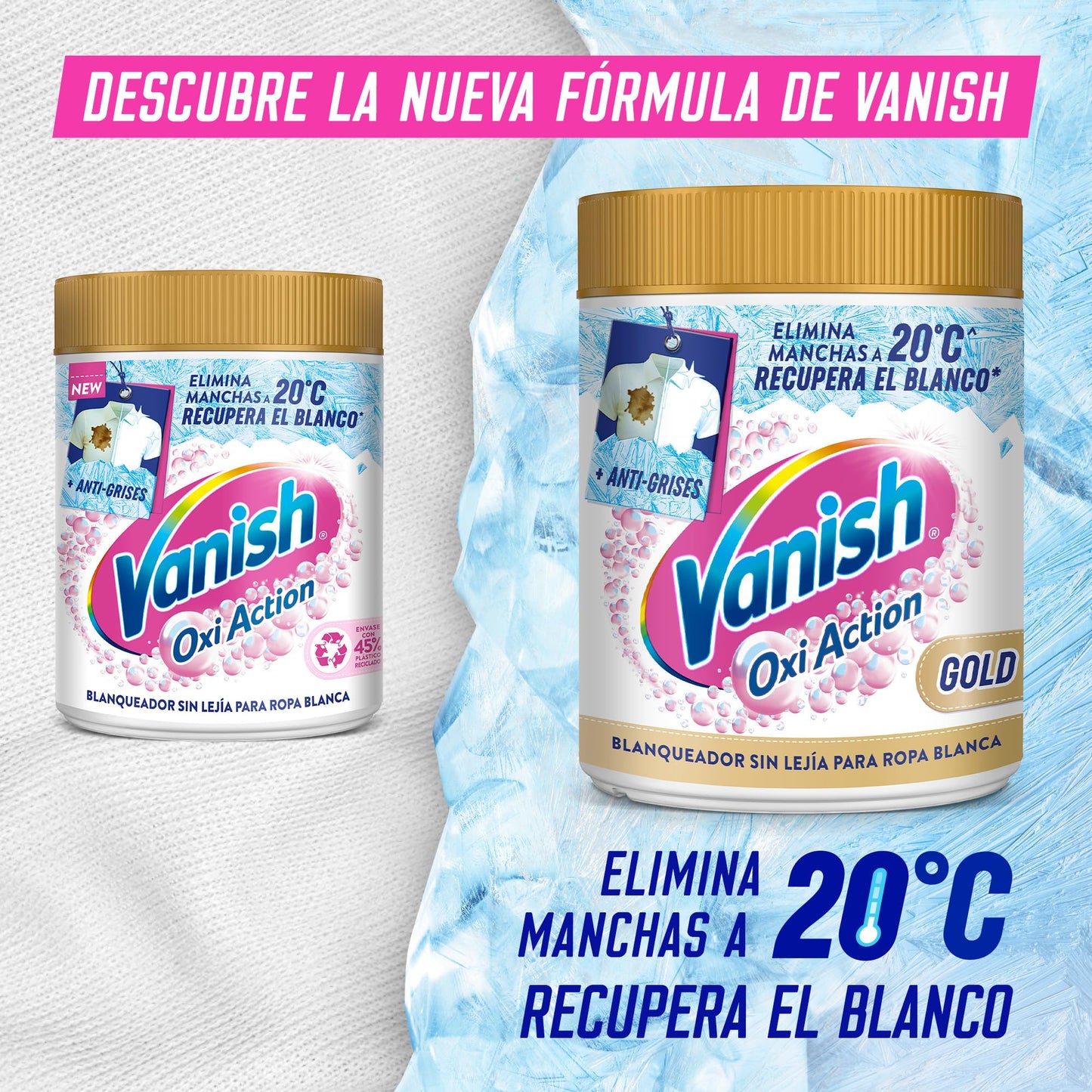 Vanish Oxi Action Multipoder Quitamanchas Multibeneficio, Blanqueador y Potenciador de Lavado, para Ropa Blanca, en Polvo, sin Lejía, 800 gr