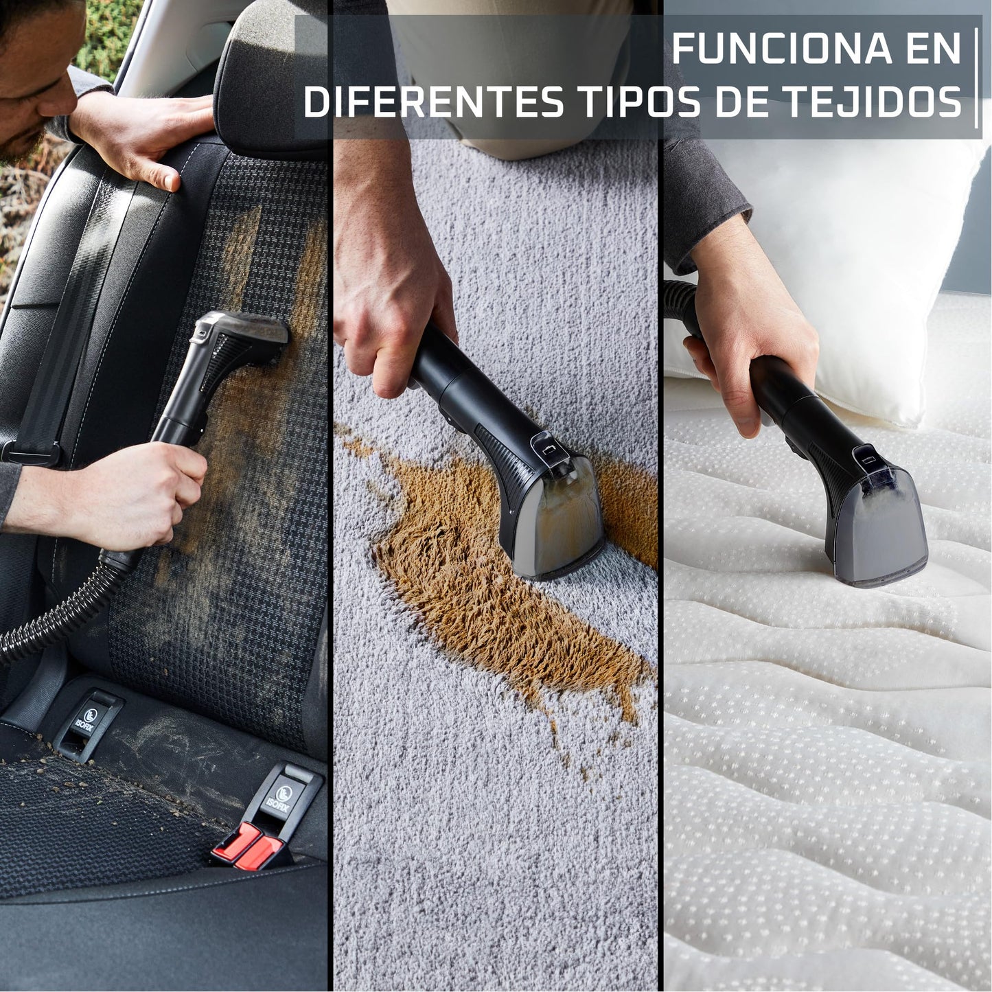 Rowenta Clean It, Aspirador de tapicerías multiuso, Gran depósito extraíble de 1,8 L de agua limpia y 1,5 L de agua residual, Diseño compacto, 12,5 kPa, 400 W, Autolimpieza, Blanco y Negro, IN5010