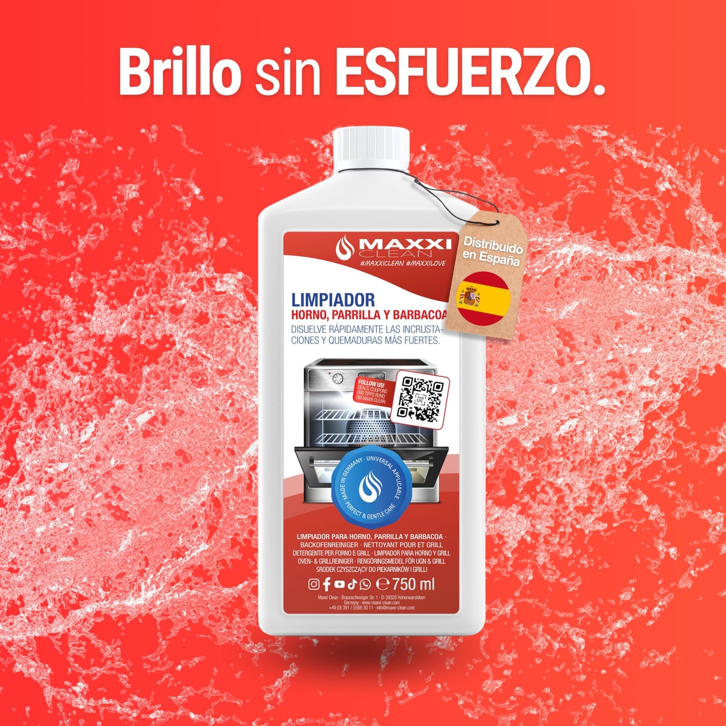 Maxxi Clean | Limpiador de hornos y parrillas extra fuerte (2x 750 ml) | Limpiador y desengrasante de acción automática | para estufas y parrillas | elimina incrustaciones sin calentar