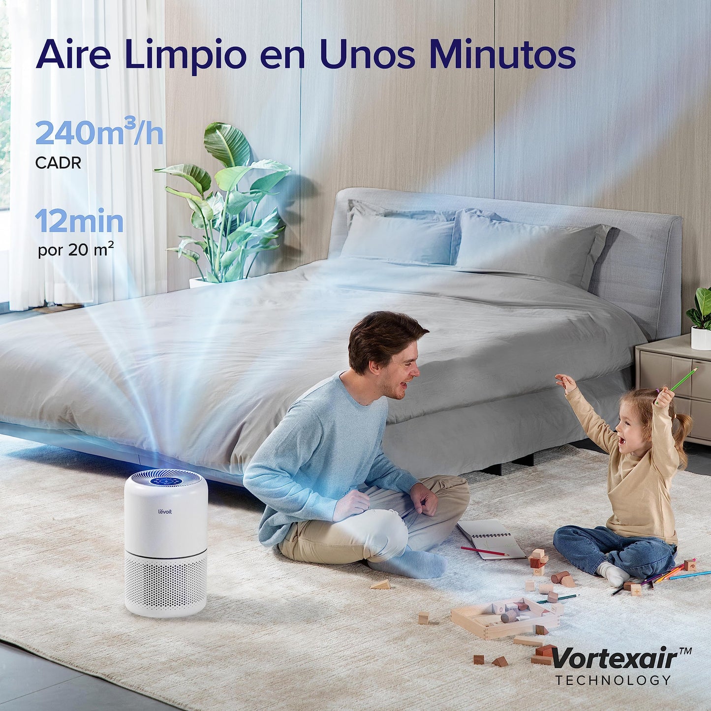 LEVOIT Purificador de Aire con Filtro HEPA, CADR 195m³/h a 41㎡, Compatible Alexa y APP, Modo Inteligente, 22dB Modo de Sueño Elimina 99.97% de Alergia Polen Ácaros Humo Pelo de Mascota Blanco
