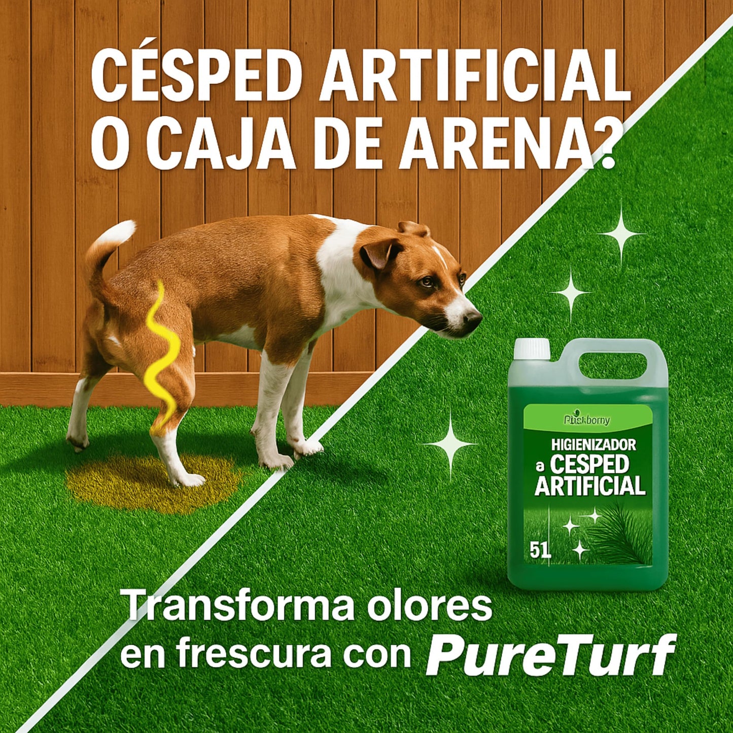 Fertibono Higienizador Cesped Artificial, (5L), Protege a tus Niños: Deshazte de los Olores, Virus y Bacterias de Orina de Mascotas para un Césped Seguro y Limpio.