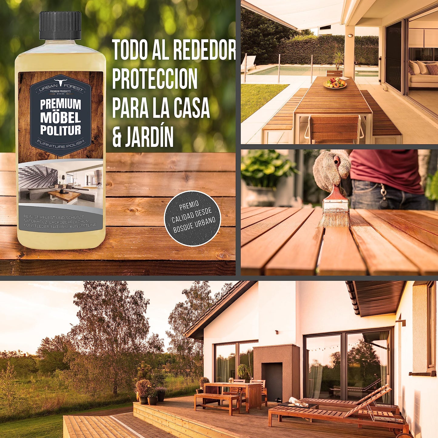 Limpiador de muebles prémium, cuidado y limpieza de muebles, superficies de barniz, superficies de plástico, cuero sintético, natural y piedras artificiales, superficies de piel, bosques urbanos